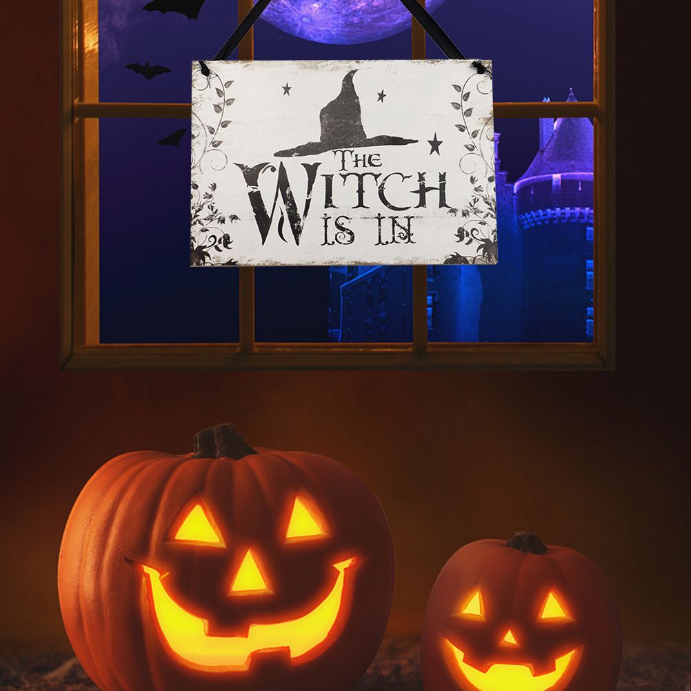 Halloween Witch Wooden Sign Vintage Wooden Witch Hanging Plaque for Halloween view 9