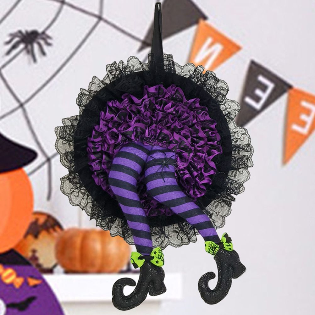 Halloween Wreath Witch Legs Wreath Front Door Ornaments Decorations Holiday view 3
