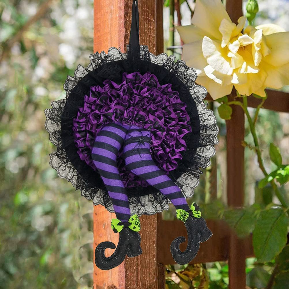 Halloween Wreath Witch Legs Wreath Front Door Ornaments Decorations Holiday view 5