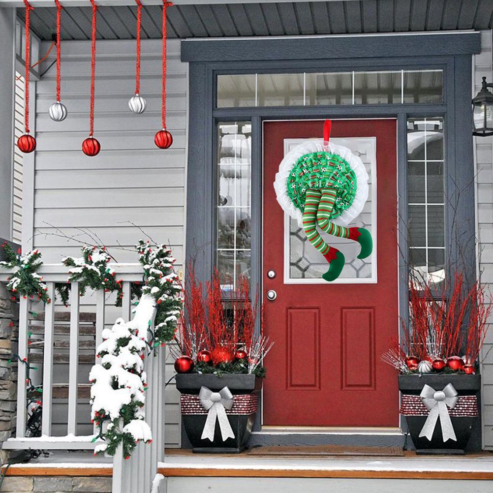 Christmas Wreath Hanging Elf Legs Wreath Front Door Ornaments Christmas Tree view 3