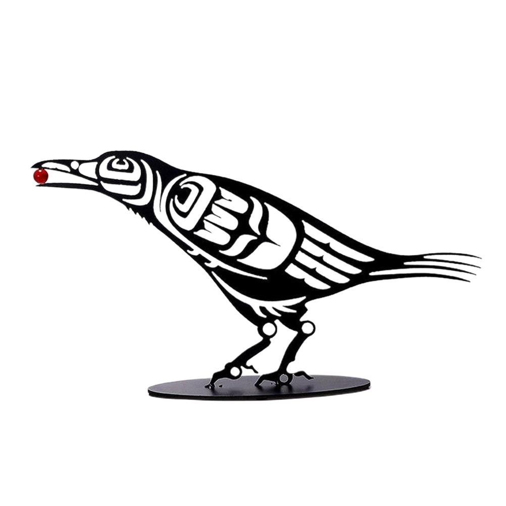 Metal Crow Figurine Crow with Berry Statue Desktop Decor Home Ornament Bird — image 1