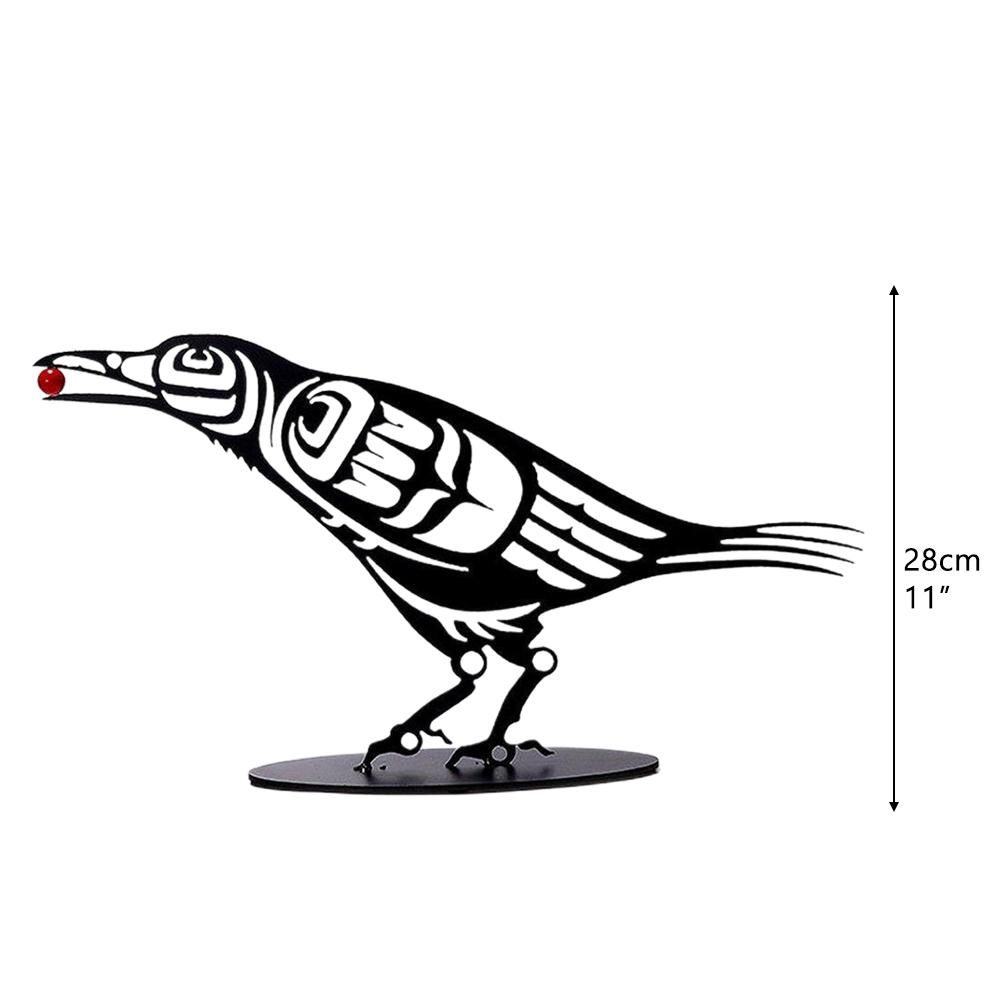 Metal Crow Figurine Crow with Berry Statue Desktop Decor Home Ornament Bird view 2