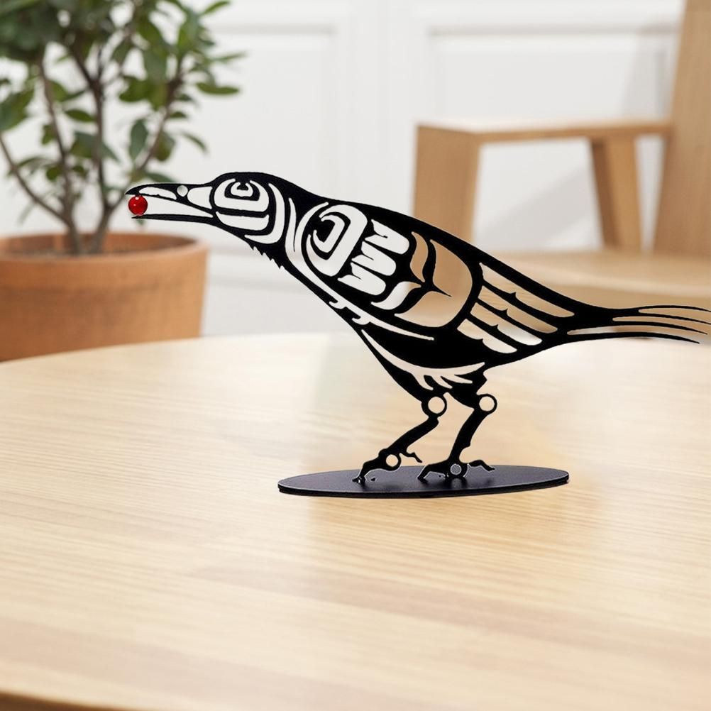 Metal Crow Figurine Crow with Berry Statue Desktop Decor Home Ornament Bird view 3