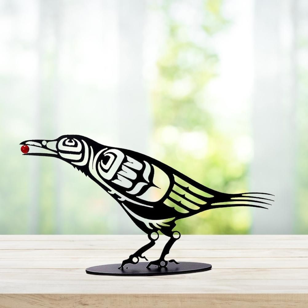 Metal Crow Figurine Crow with Berry Statue Desktop Decor Home Ornament Bird view 4