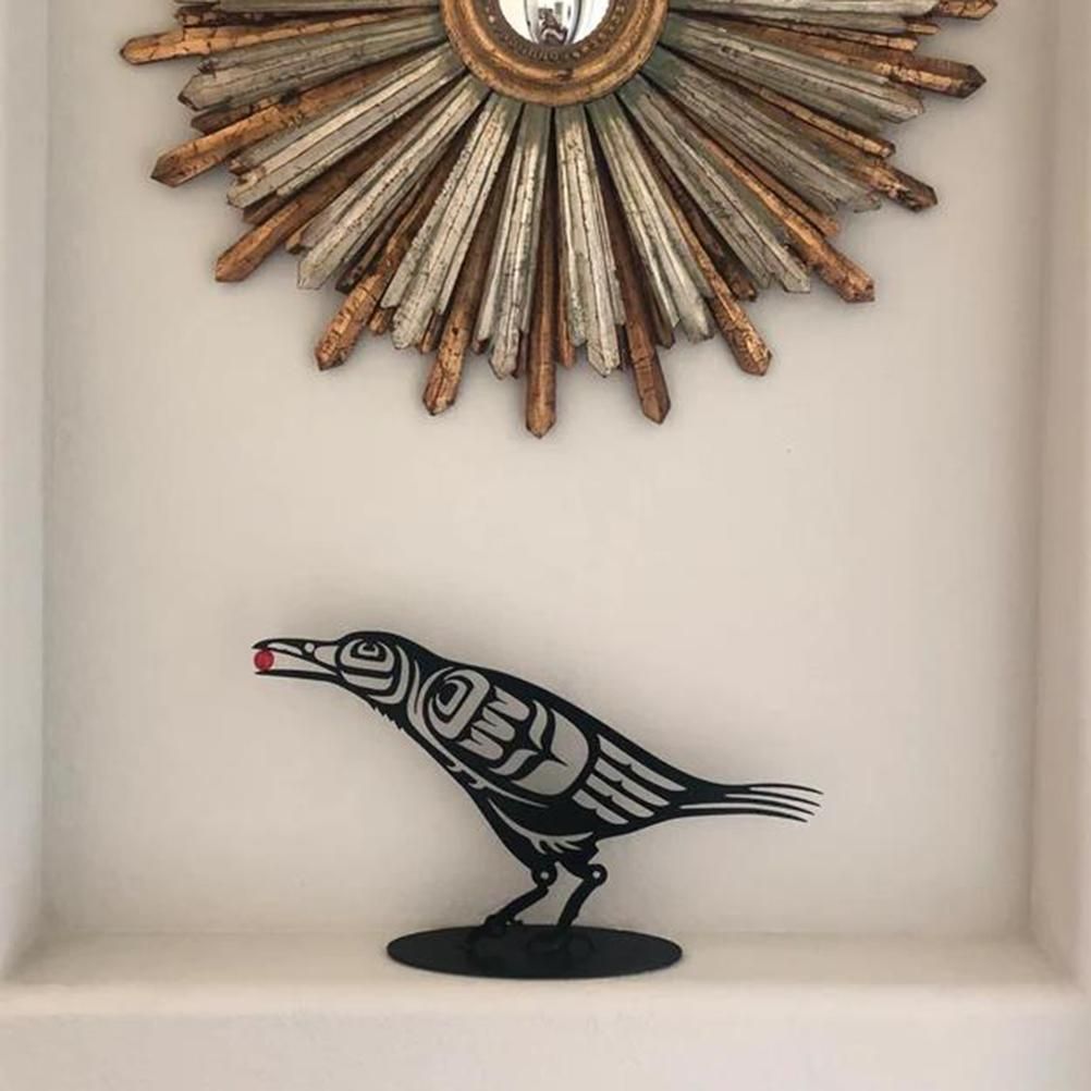 Metal Crow Figurine Crow with Berry Statue Desktop Decor Home Ornament Bird view 5