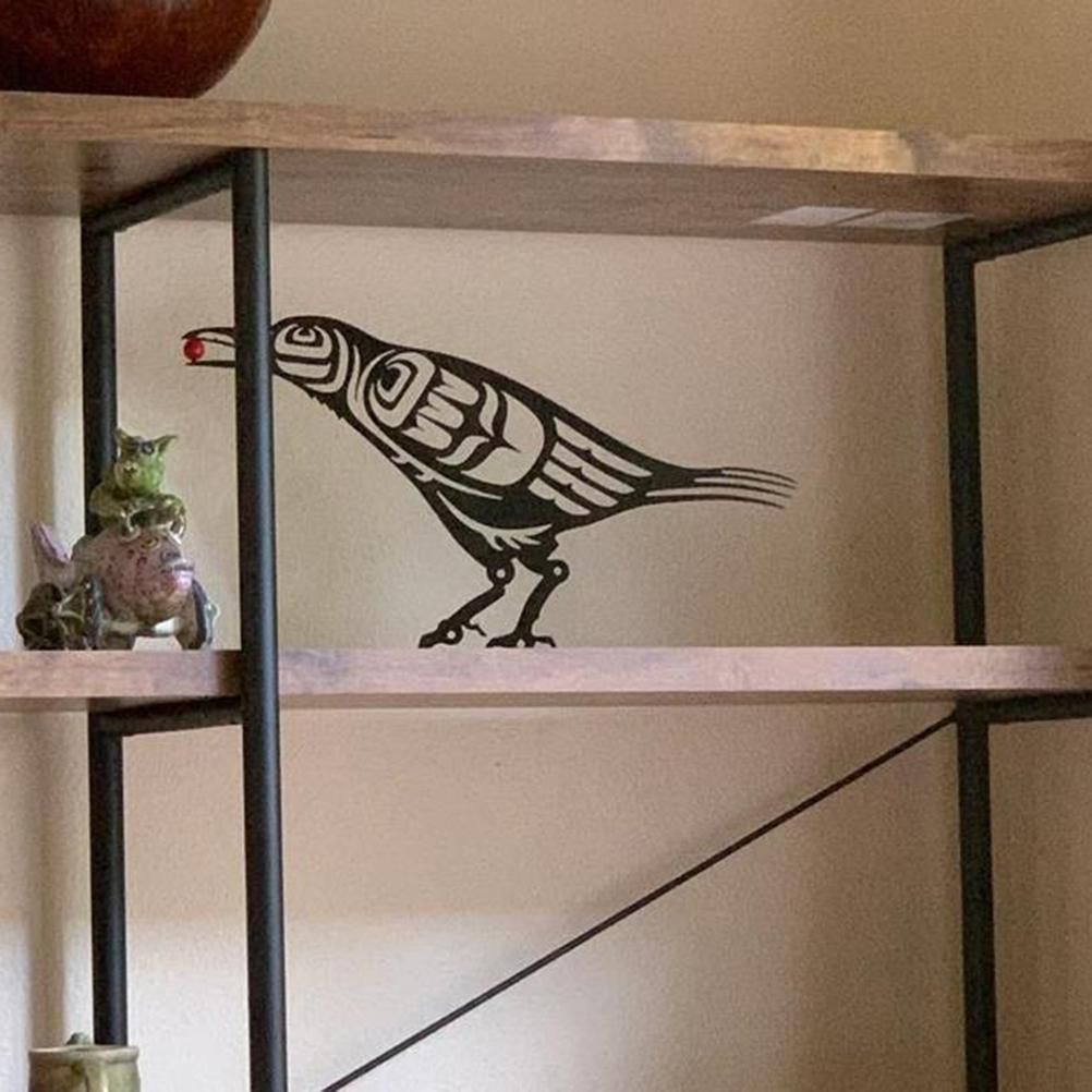 Metal Crow Figurine Crow with Berry Statue Desktop Decor Home Ornament Bird view 6