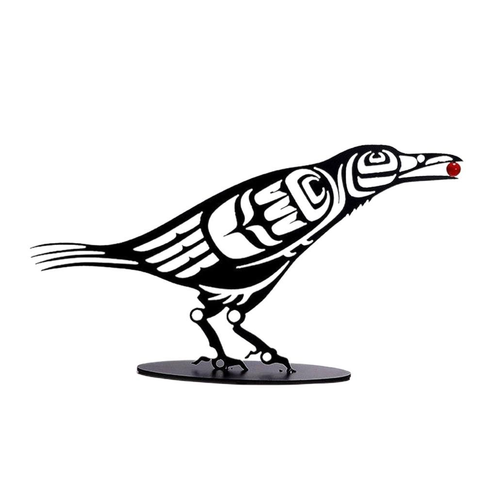 Metal Crow Figurine Crow with Berry Statue Desktop Decor Home Ornament Bird view 7