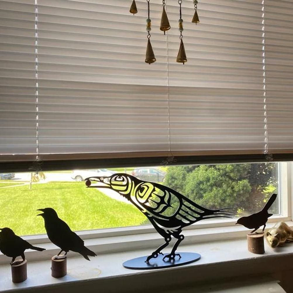 Metal Crow Figurine Crow with Berry Statue Desktop Decor Home Ornament Bird view 9