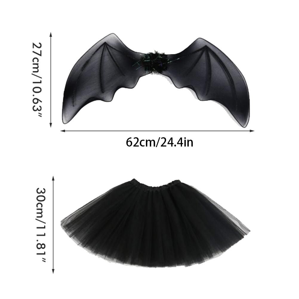 4Pcs Girls Halloween Cosplay Costume Dress Up Dress Black Mesh Skirt with view 7
