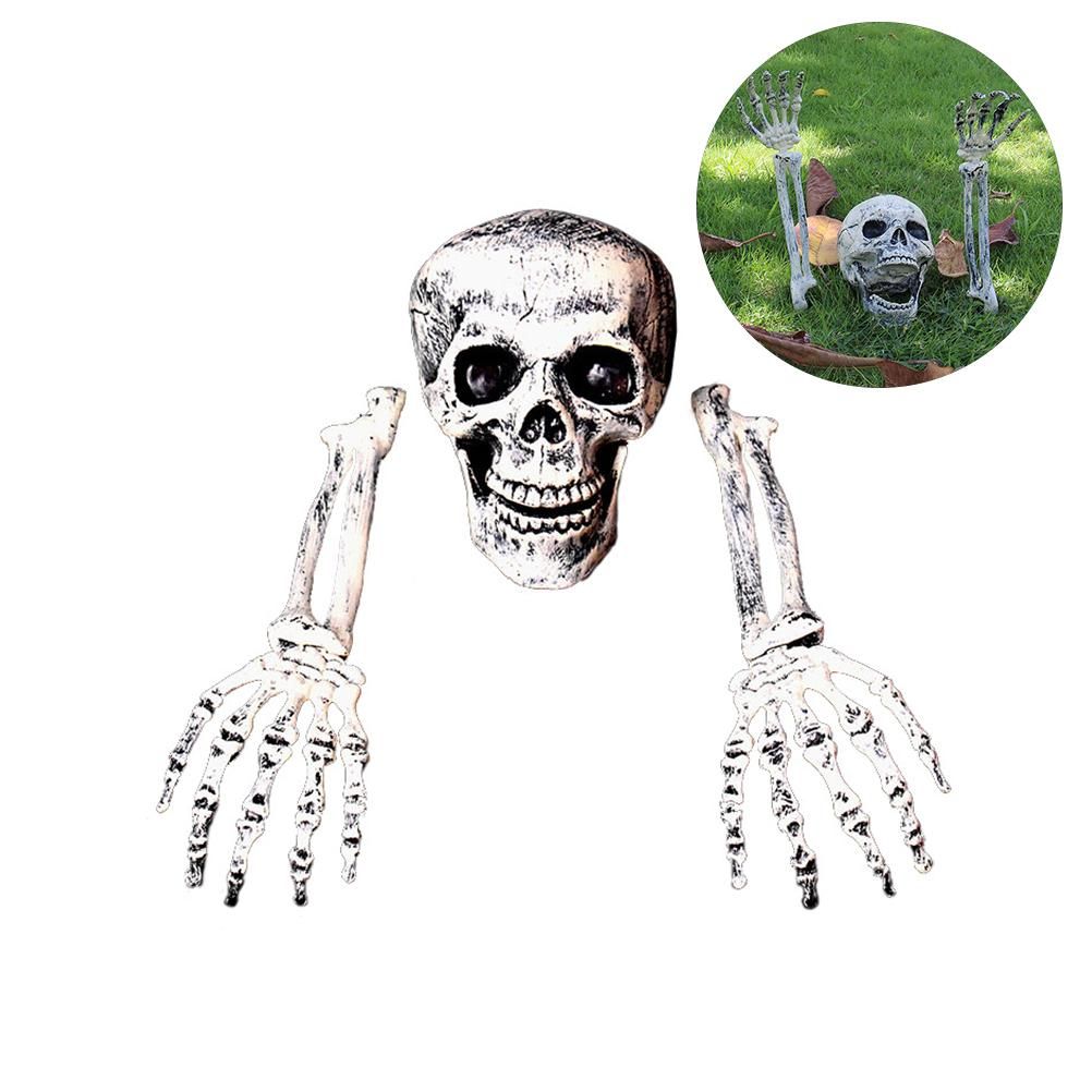 Halloween Glowing Skeleton Head Hands Arms Stakes Luminous Outdoor Decor for view 4