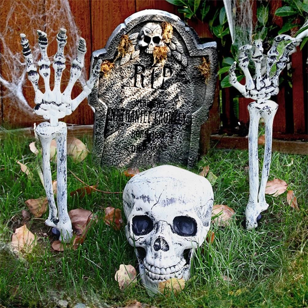 Halloween Glowing Skeleton Head Hands Arms Stakes Luminous Outdoor Decor for view 8