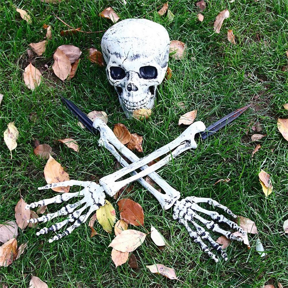 Halloween Glowing Skeleton Head Hands Arms Stakes Luminous Outdoor Decor for view 10