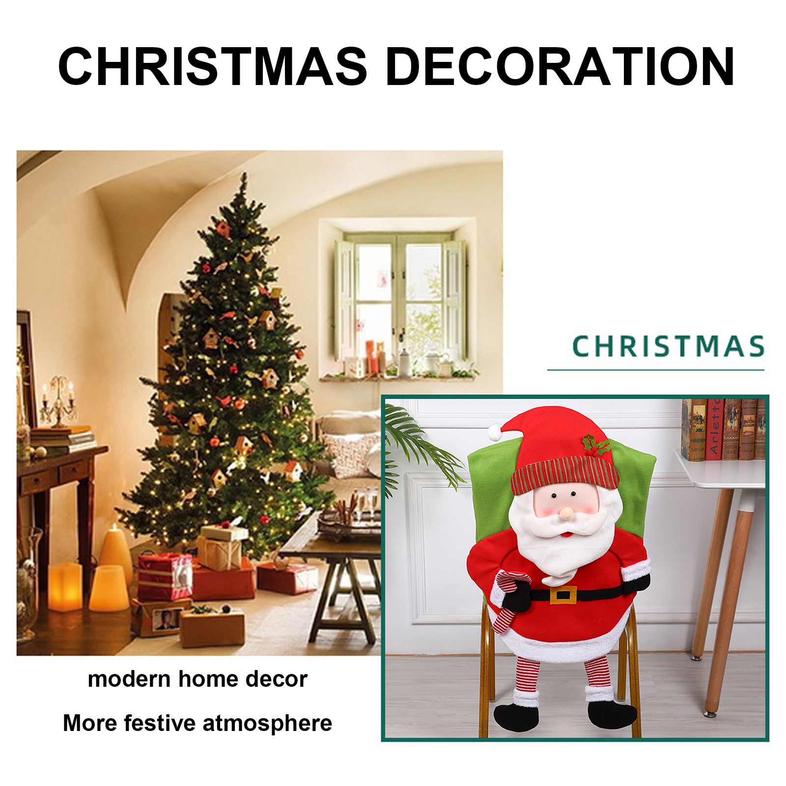 Christmas Decoration Chair Festival Cover Chair Cover Ornament Dinner Decor view 8