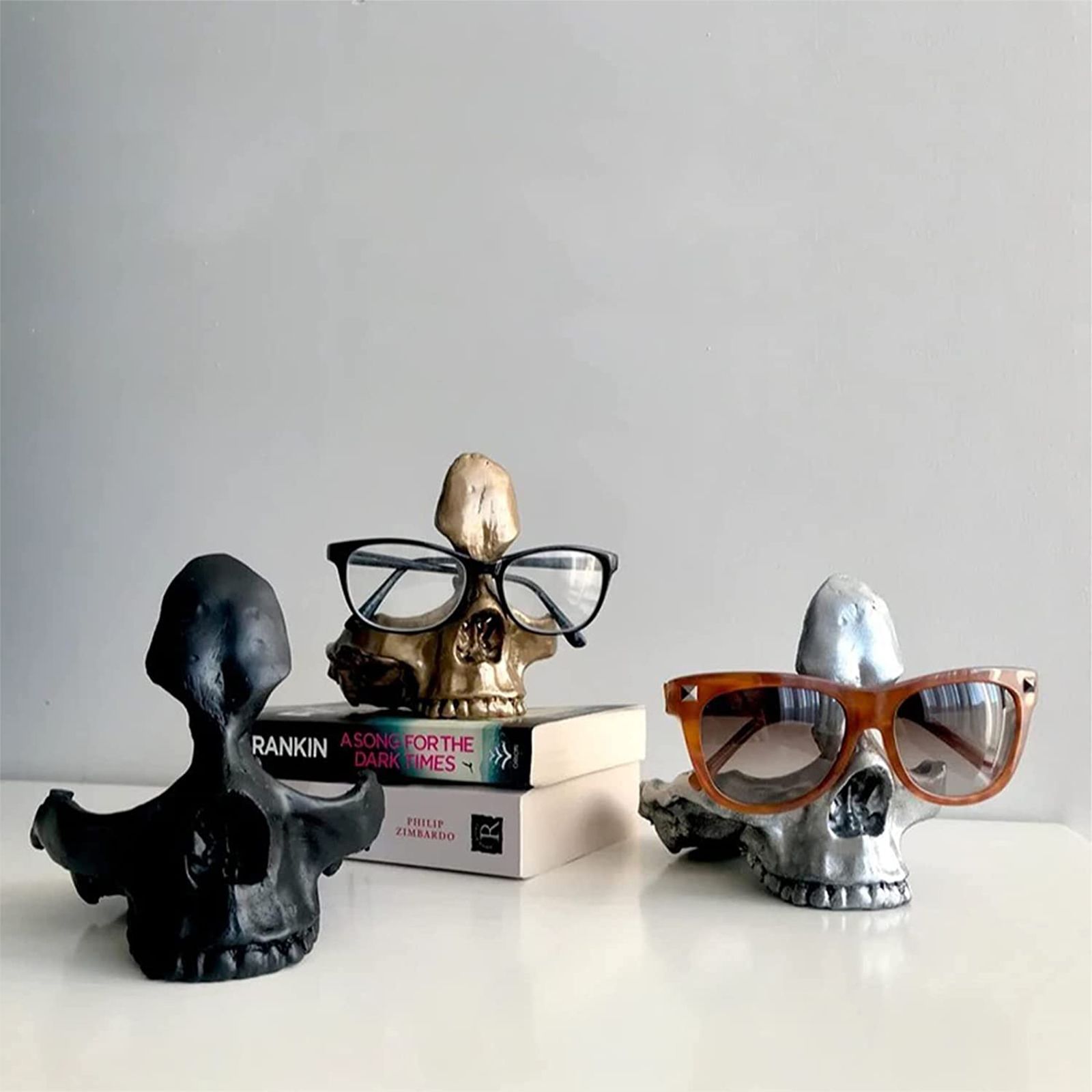Skull Glasses Holder Sturdy Resin Rich Details Vivic Colors Skull Glasses Stand view 4