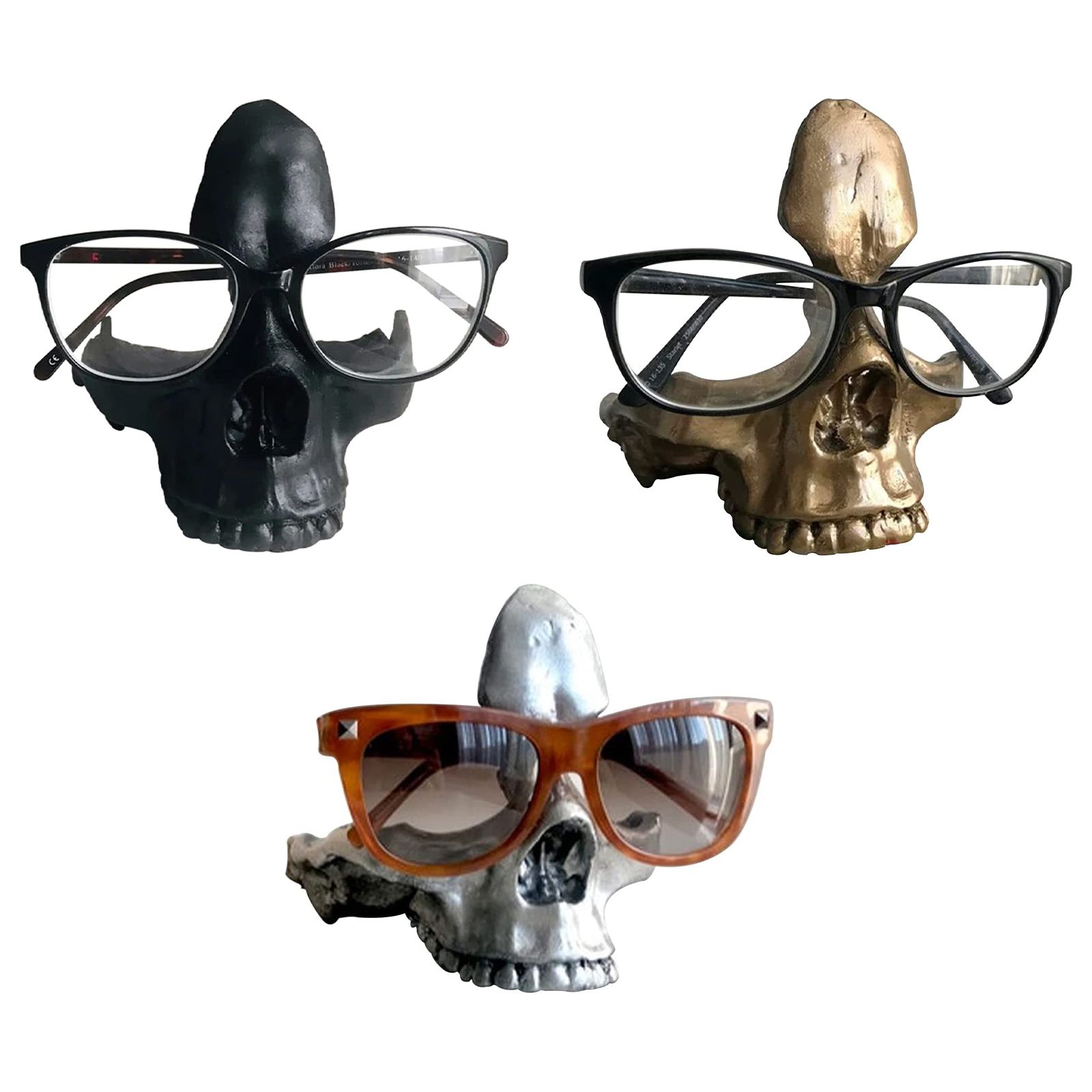 Skull Glasses Holder Sturdy Resin Rich Details Vivic Colors Skull Glasses Stand view 10