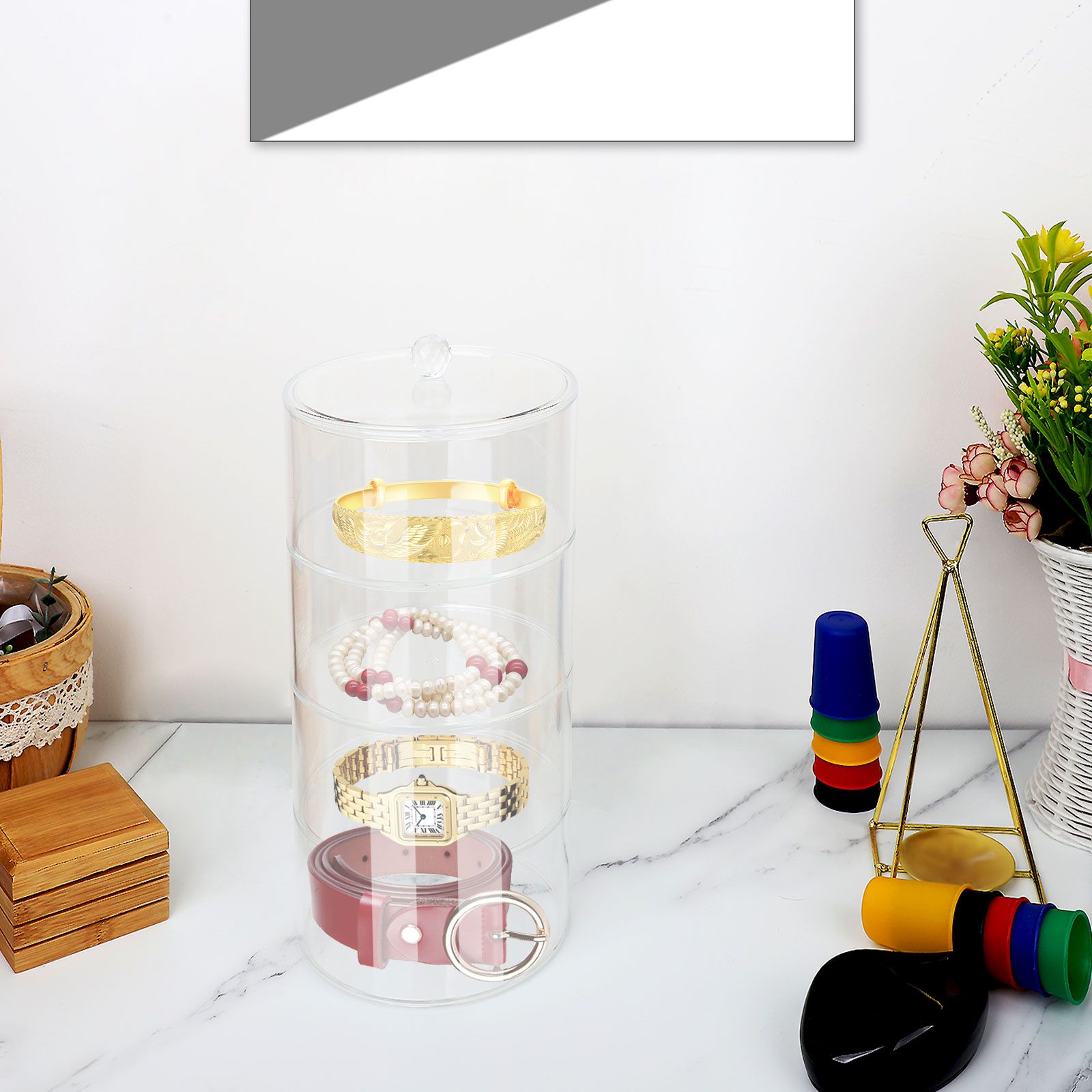 Acrylic Belt Organizer 2 Tiers Transparent 5.5in Diameter Strong Light Belt view 9