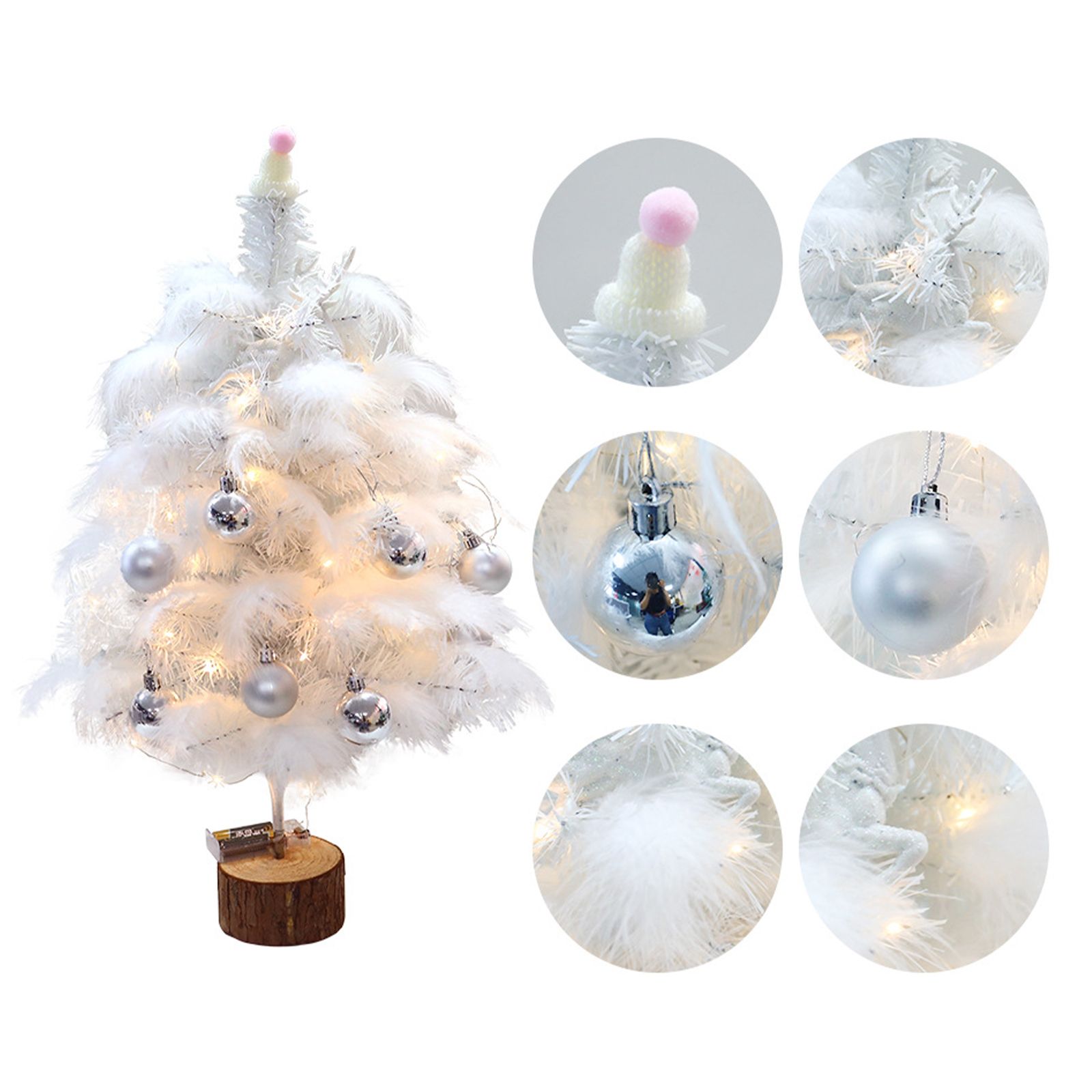 Feather Christmas Tree with Lamp String Artificial Christmas Tree Decoration view 4