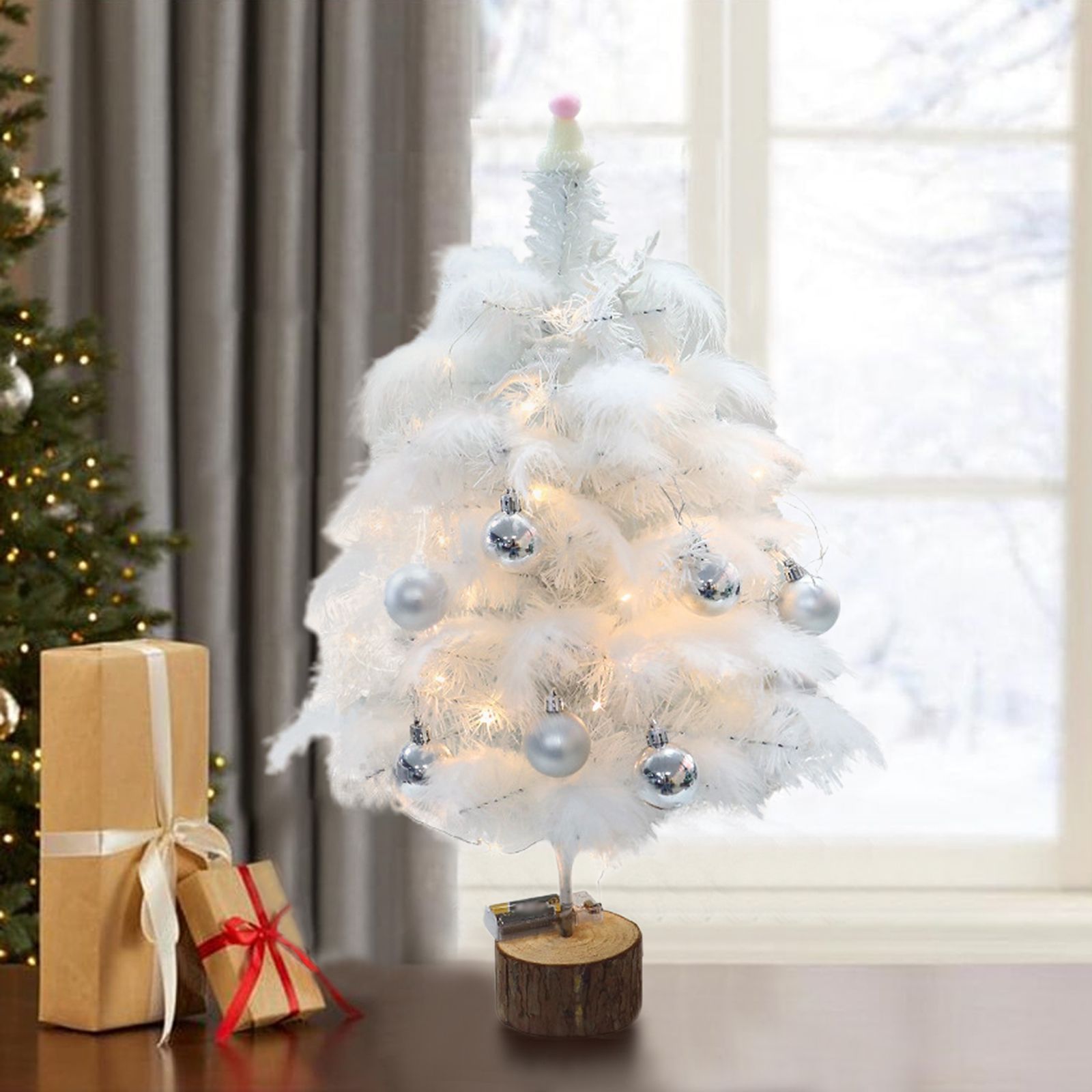 Feather Christmas Tree with Lamp String Artificial Christmas Tree Decoration view 12