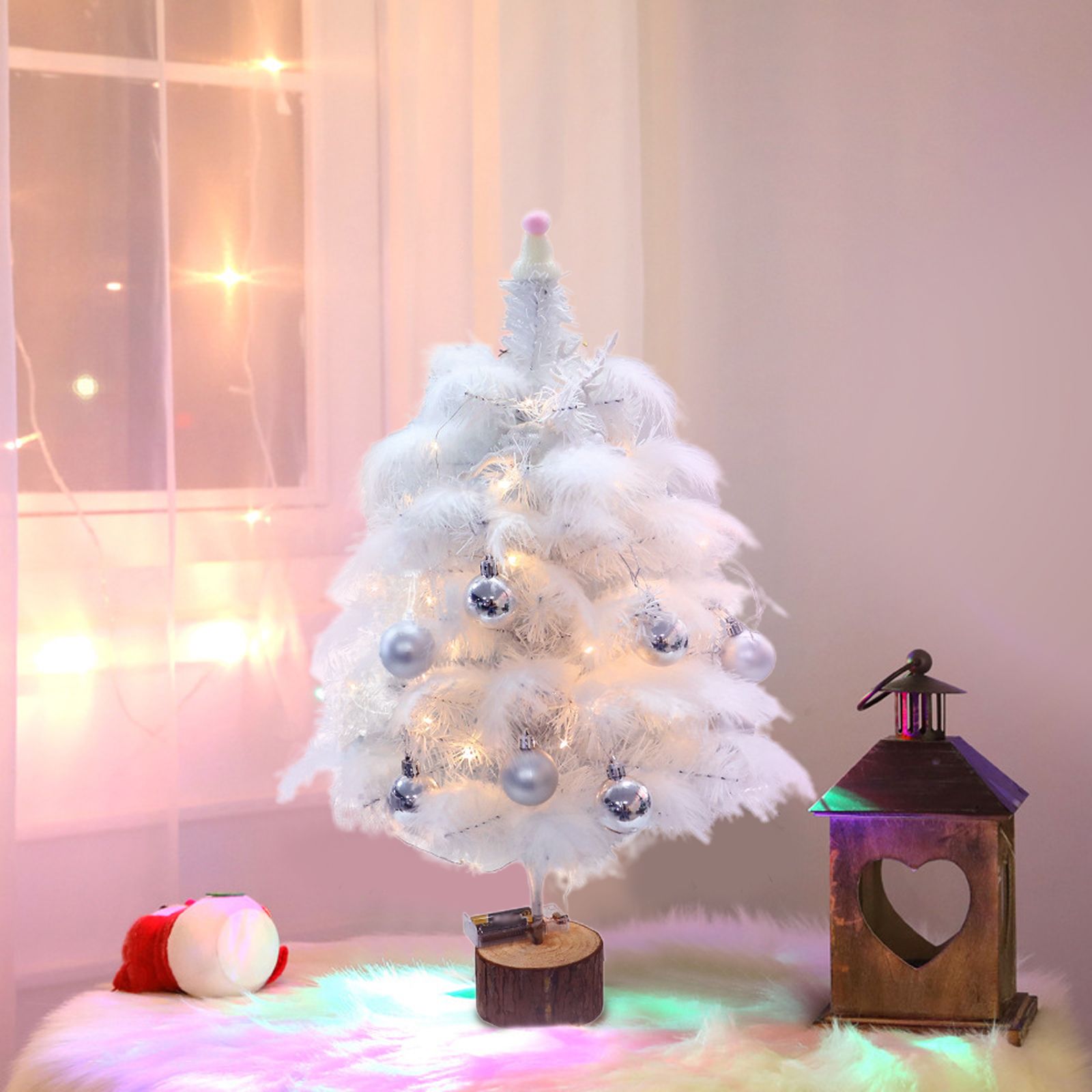 Feather Christmas Tree with Lamp String Artificial Christmas Tree Decoration view 14