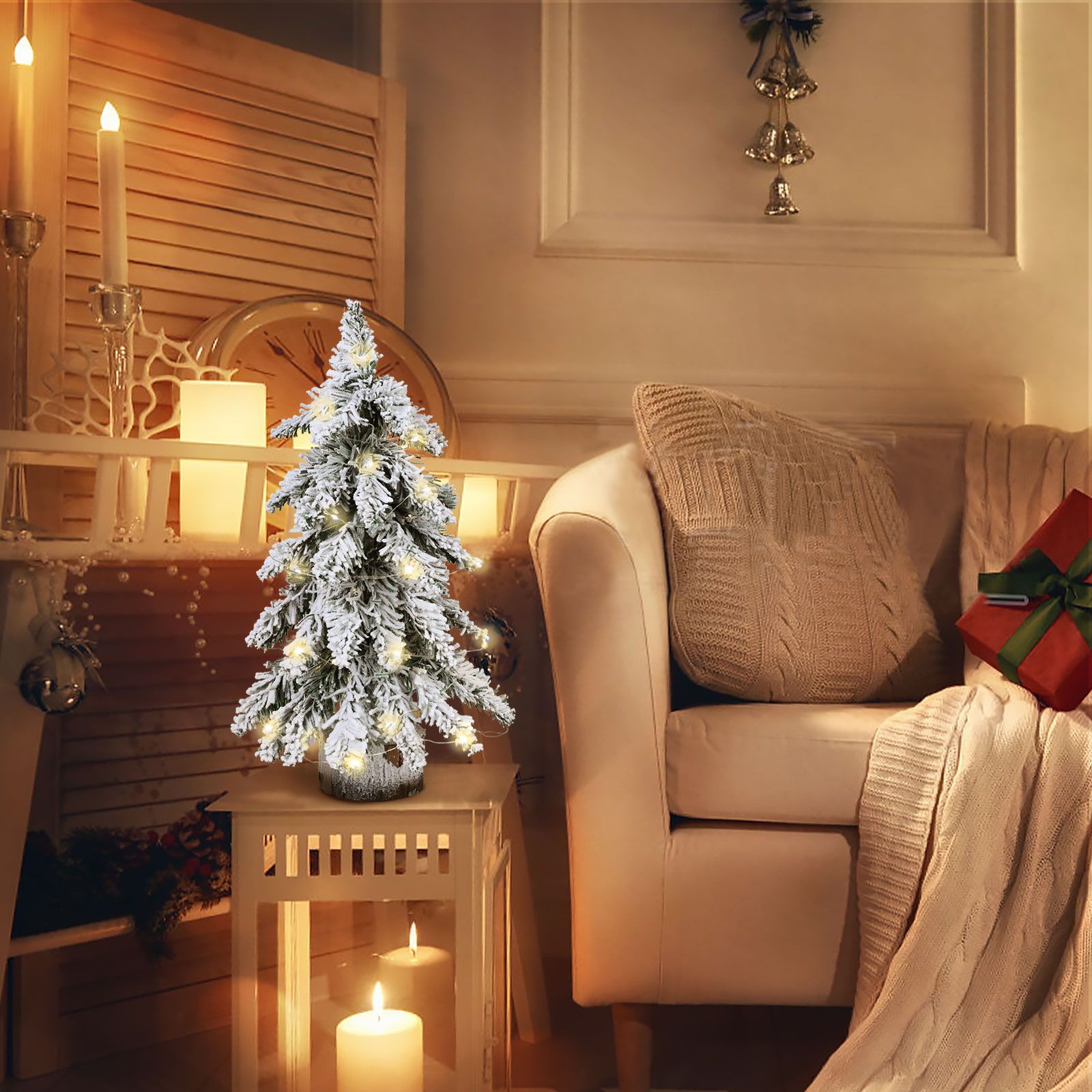 45cm Flocking Christmas Tree with Lights PVC Mini Christmas Tree Artificial view 4