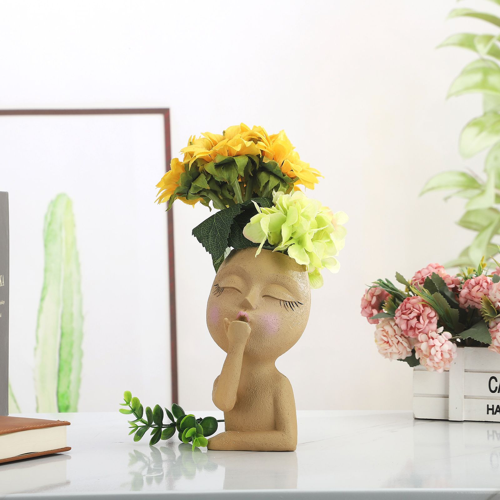 Mannequin Resin Flower Pot Face Flower Pot Garden Decoration view 5