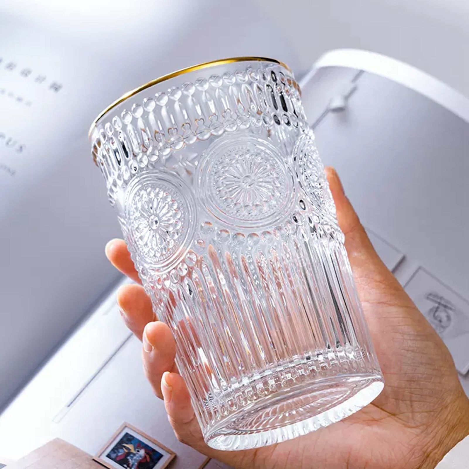 Vintage Embossed Glasses Drinking Glasses Water Glasses Modern Embossed view 2