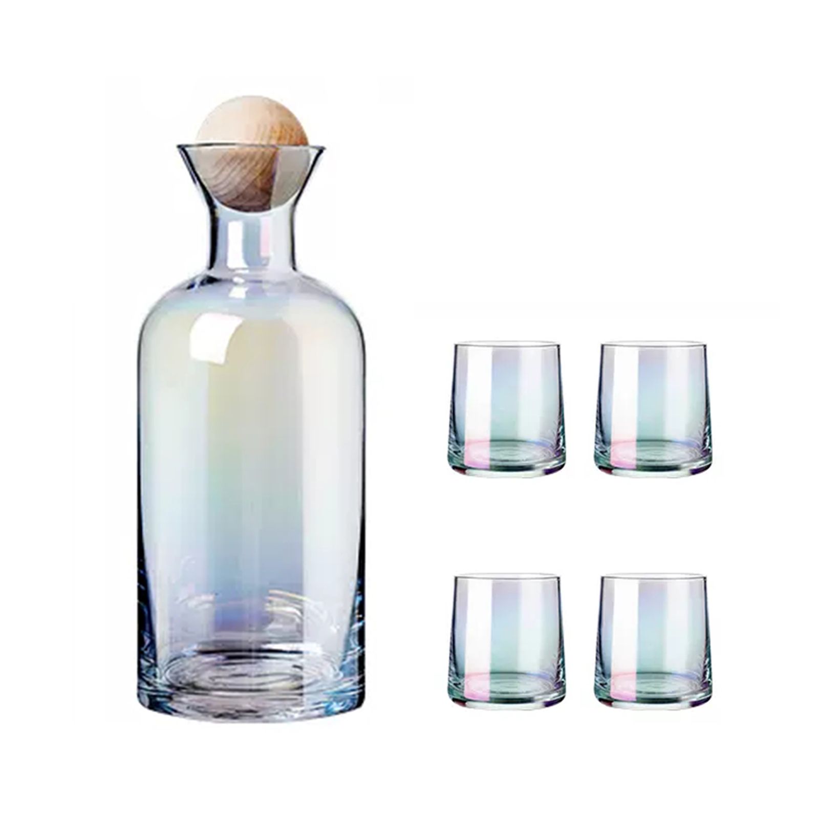 Bedside Glass Pitcher Set 4 Cups Lid 1200ml Capacity Drinking Glasses for