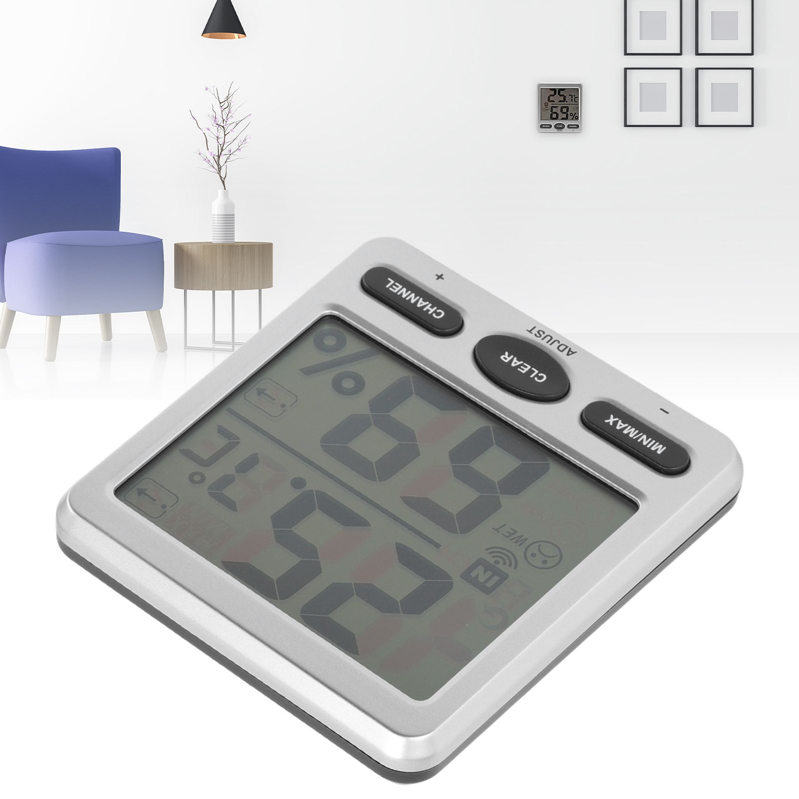 Room Thermometer Large Screen Comfort Level Indicator 24 Hours Record High view 12