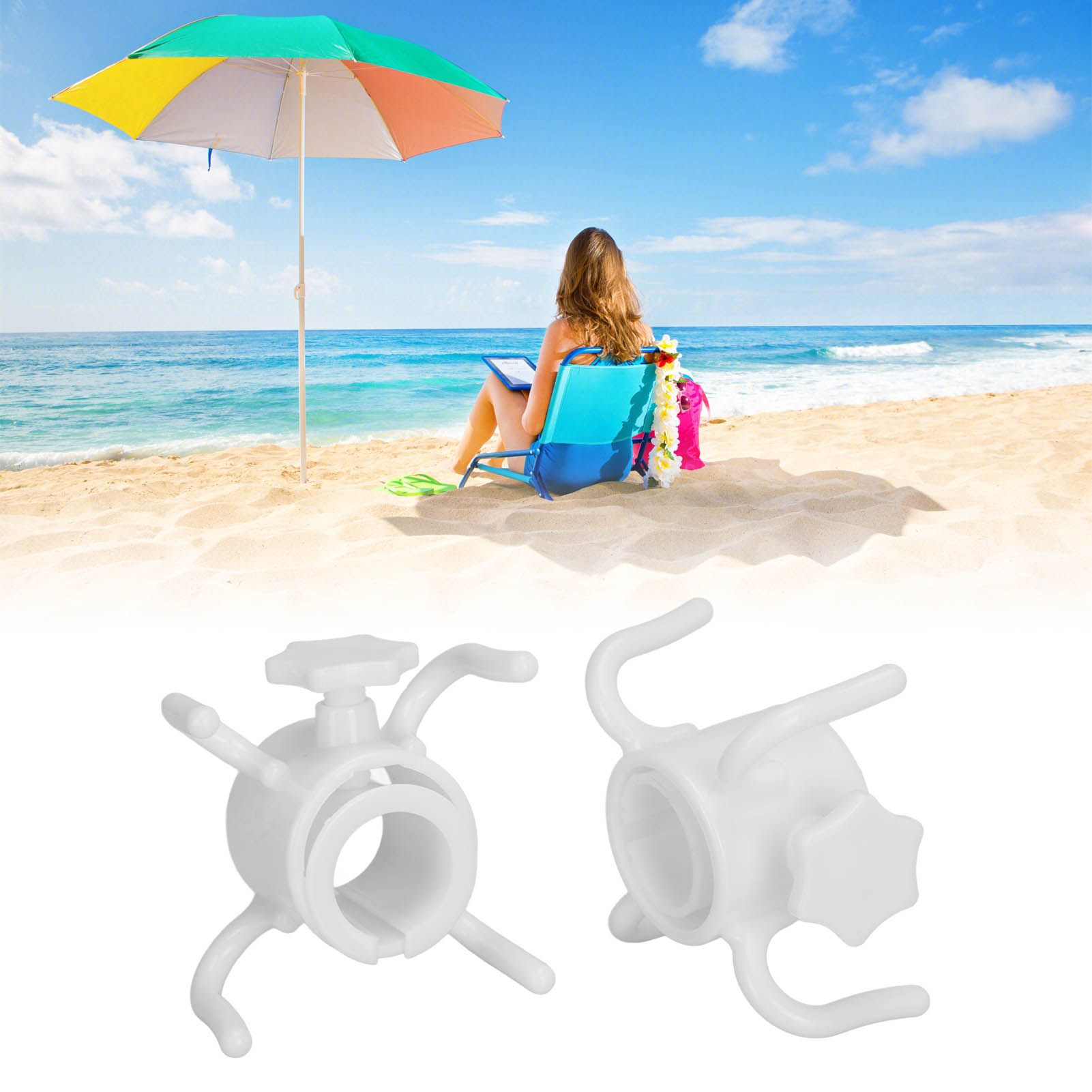 2Pcs Plastic Beach Umbrella Hanging Hook Umbrella Hanger 4 Prong Towel Hat view 11