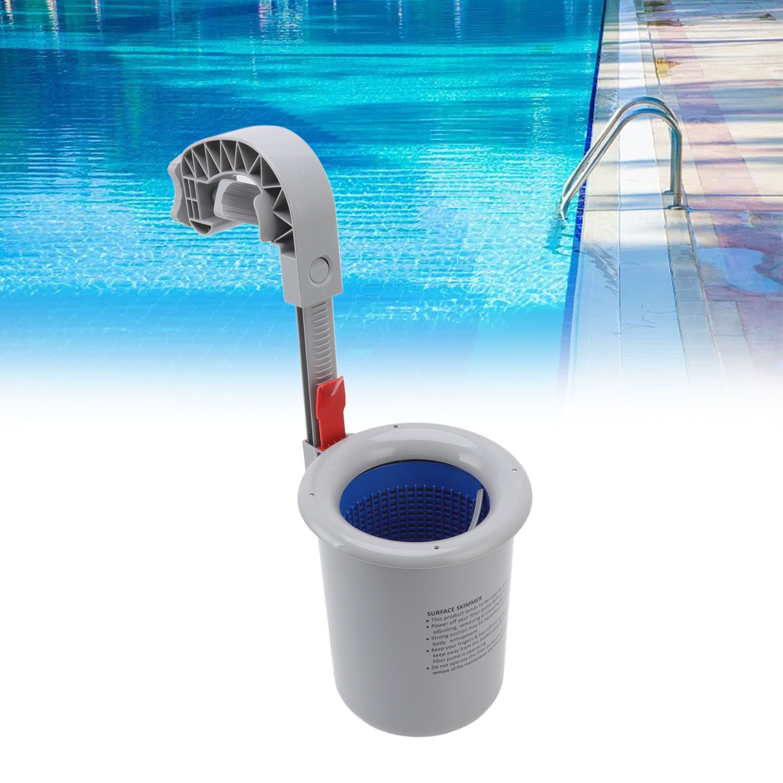 Pool Surface Skimmer Plastic Gray Wall Mounted Automatic Cleaner Filter Debris view 12