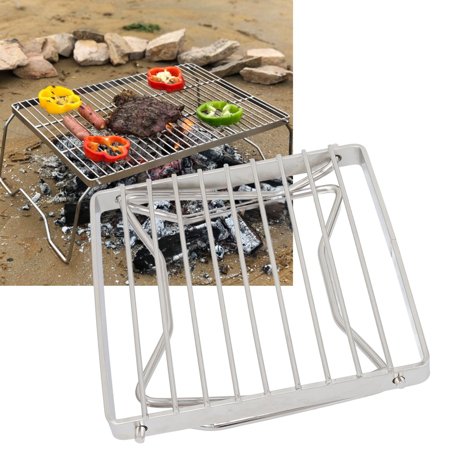 Folding Campfire Grill Stainless Steel Grid Shaped Camping Grill Grate Picnic view 11