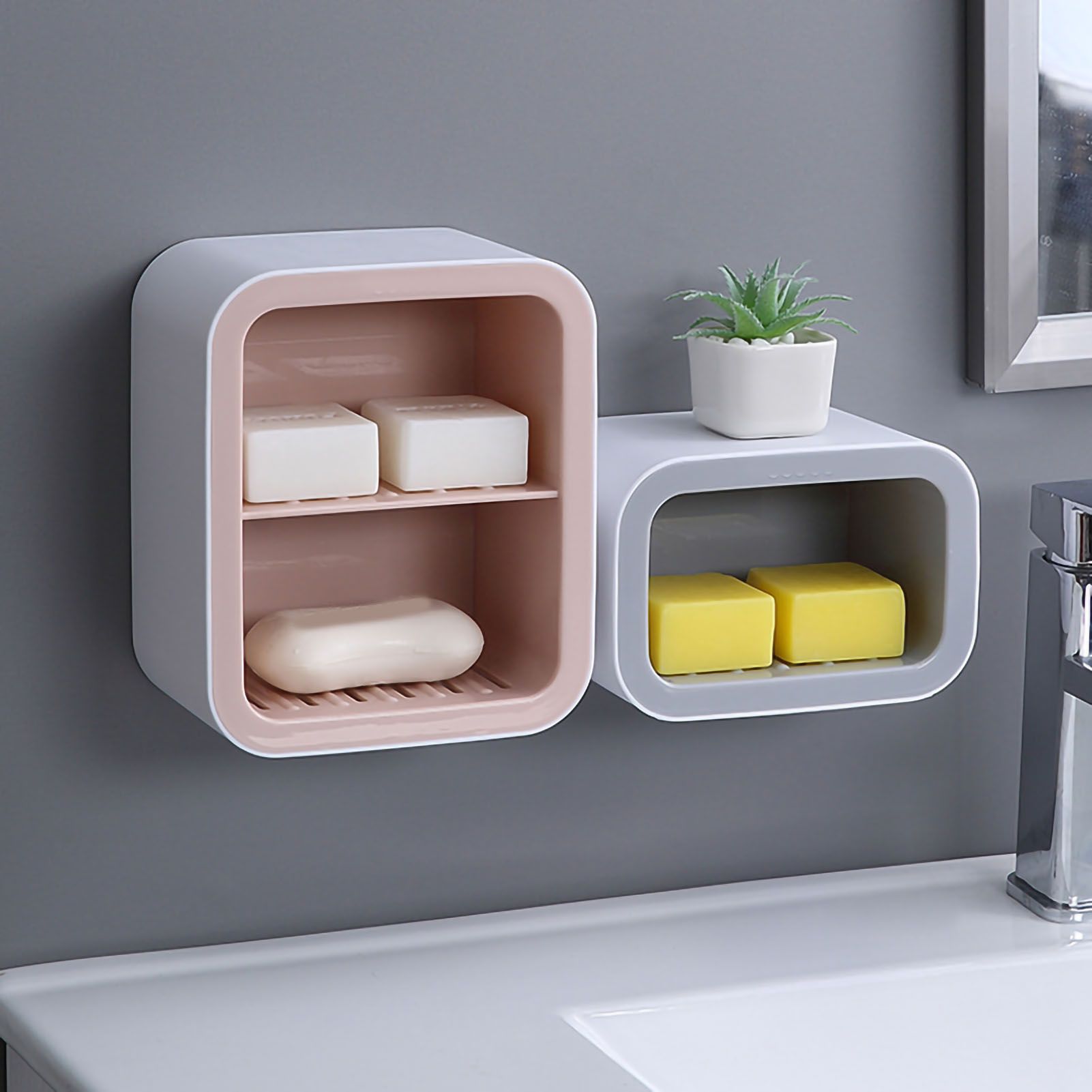 Wall Mount Soap Rack Drain Toilet Suction Disc Punch Free Box Student view 5
