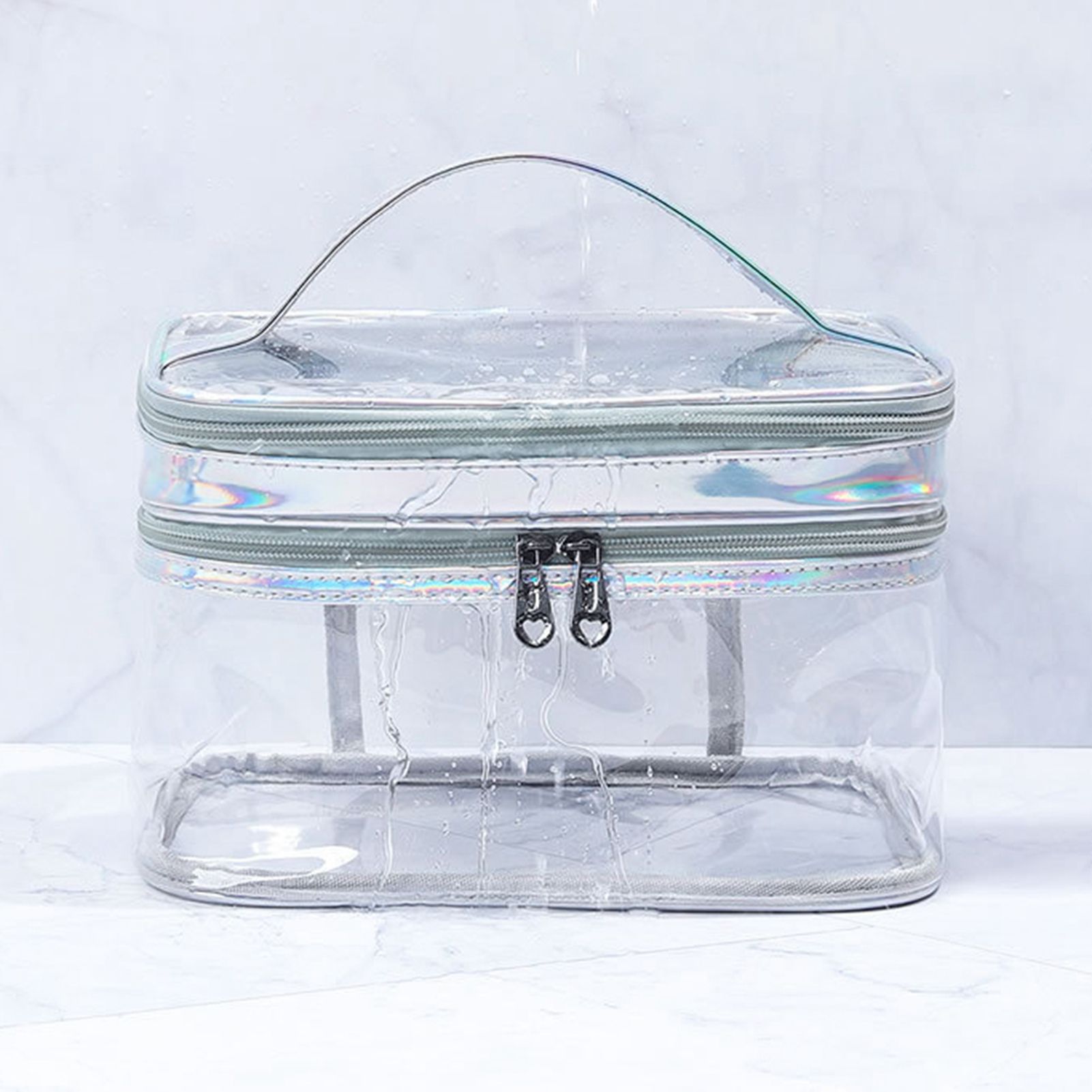 Ladies Cosmetic Bag Transparent Double Layer Waterproof High Capacity Toiletry view 4