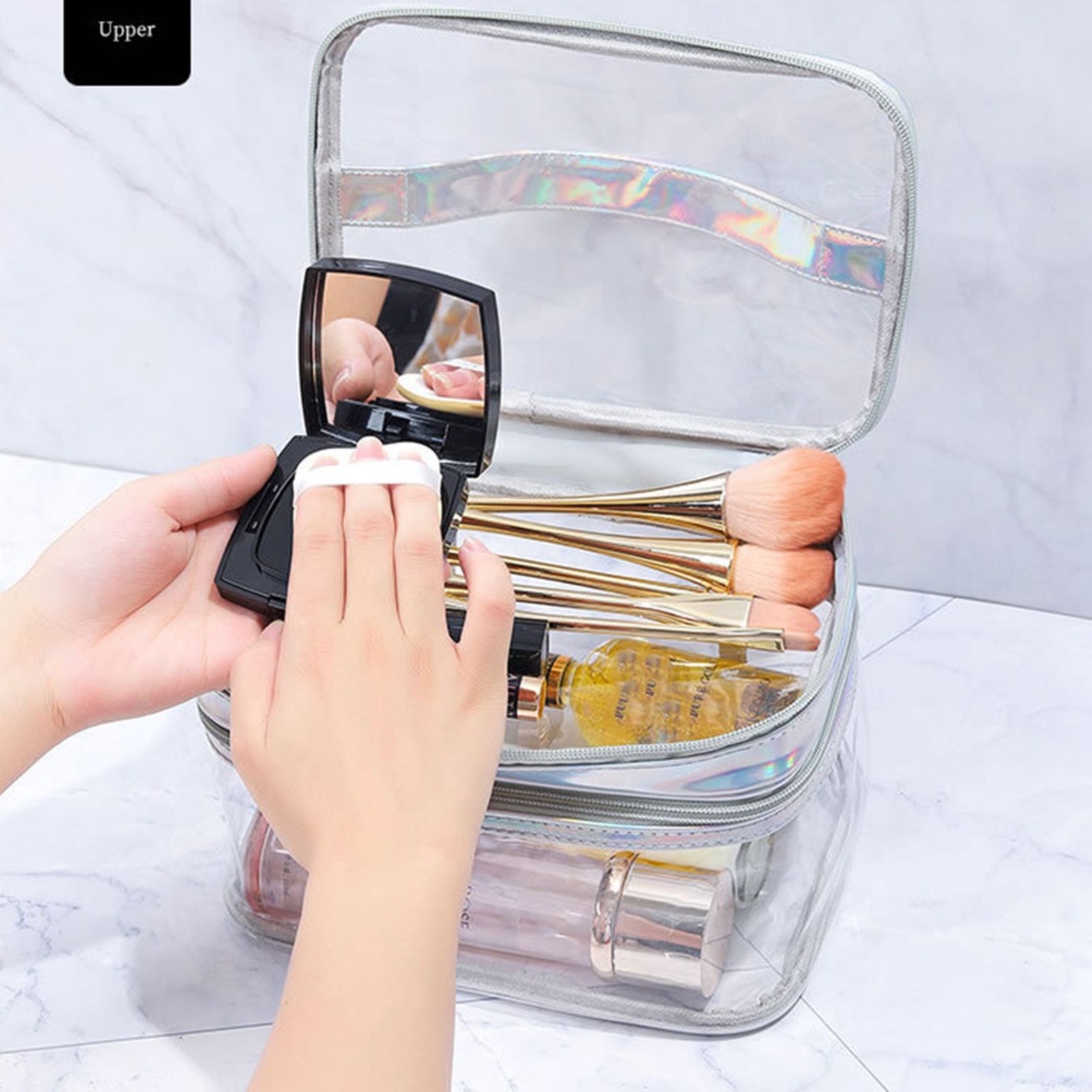 Ladies Cosmetic Bag Transparent Double Layer Waterproof High Capacity Toiletry view 7