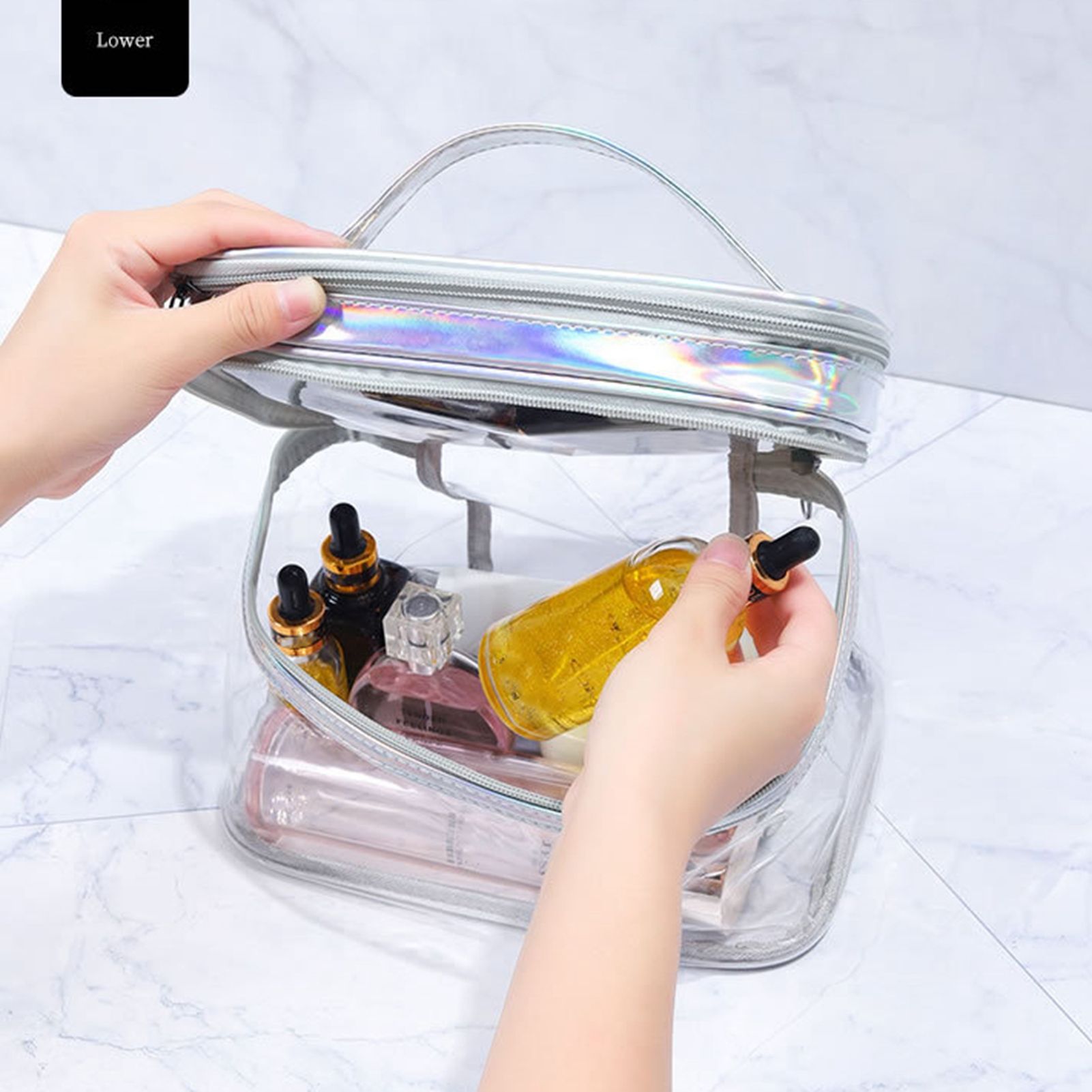 Ladies Cosmetic Bag Transparent Double Layer Waterproof High Capacity Toiletry view 8