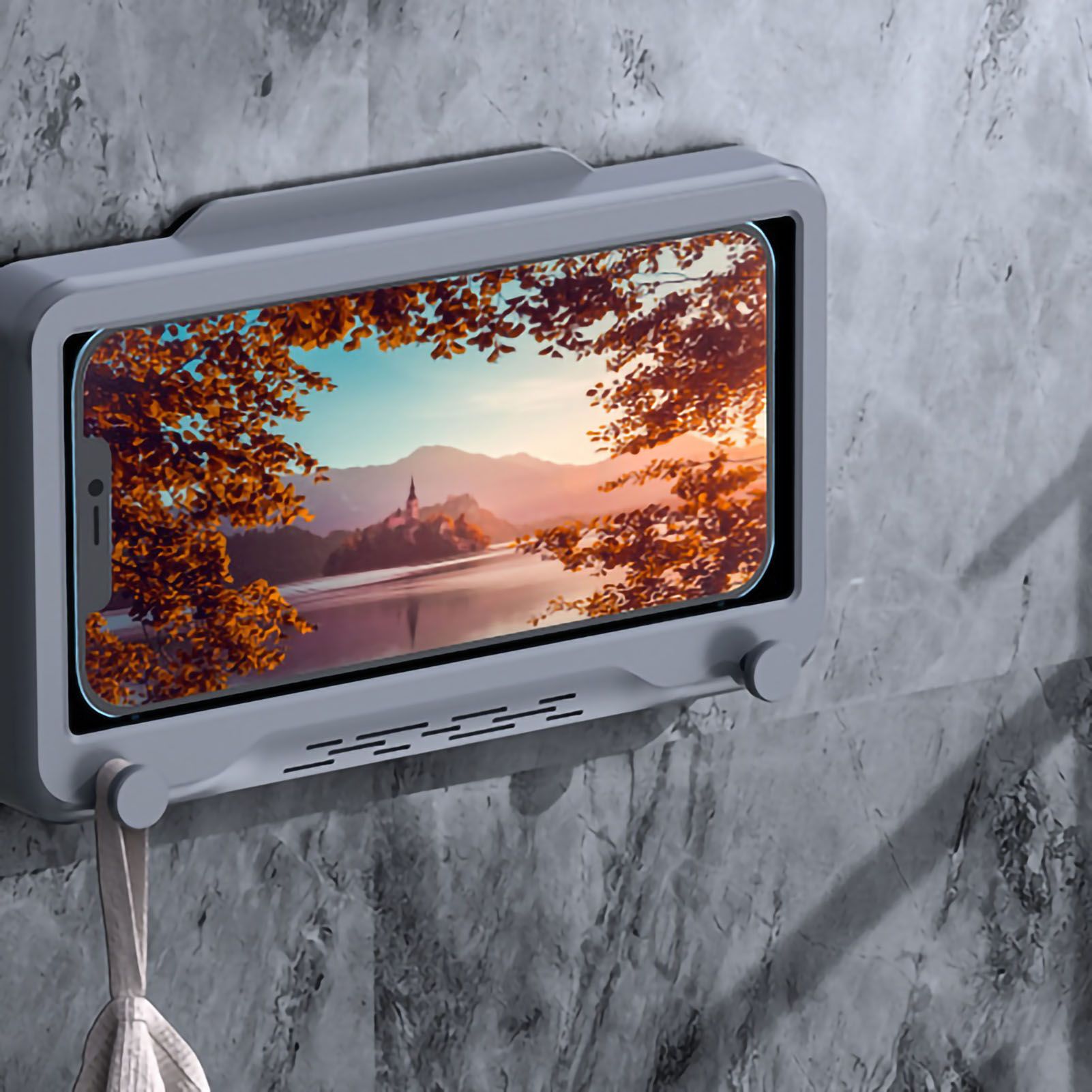 Waterproof Cell Phone Case Shower Phone Holder Wall Hanging Free Punch 360 view 4