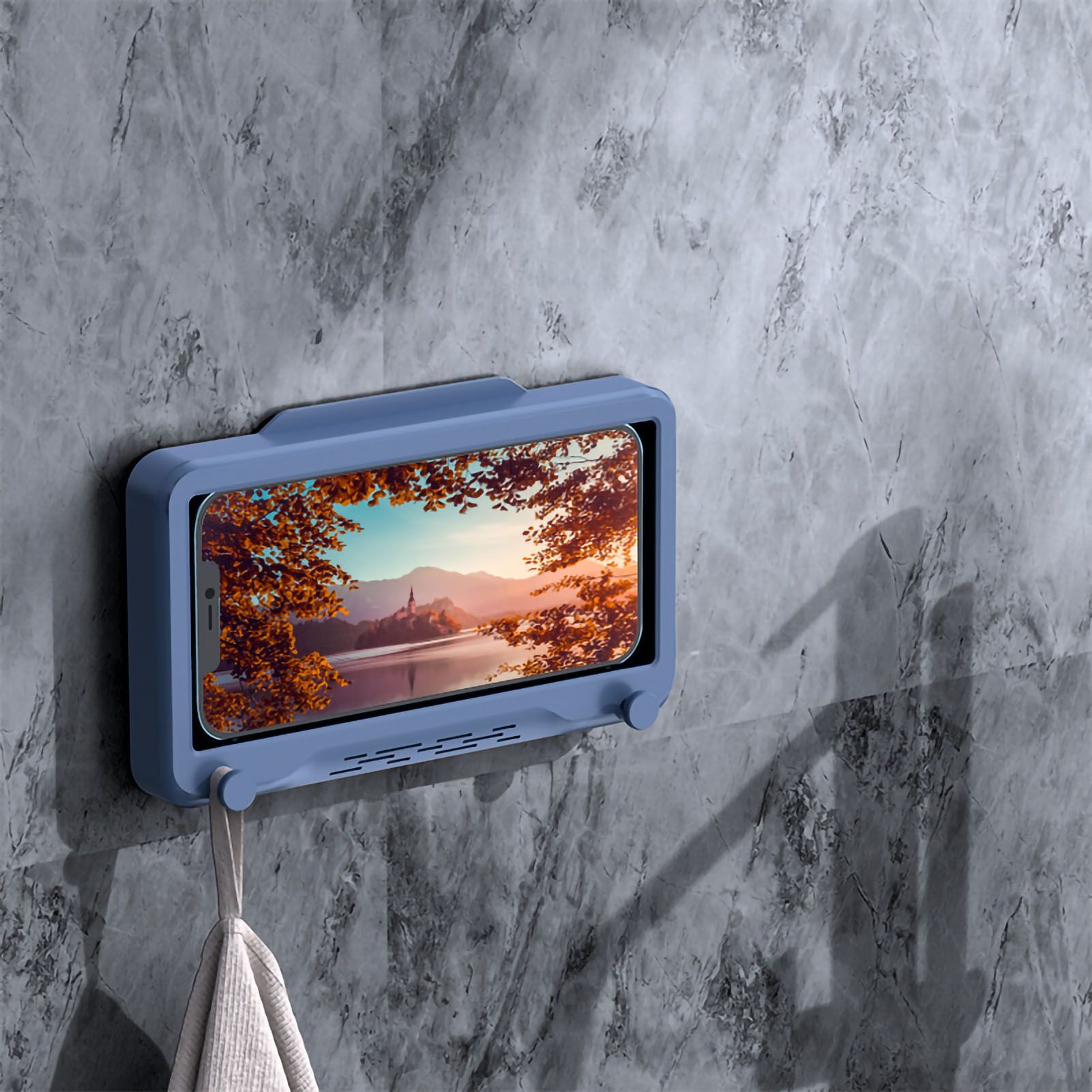 Waterproof Cell Phone Case Shower Phone Holder Wall Hanging Free Punch 360 view 5