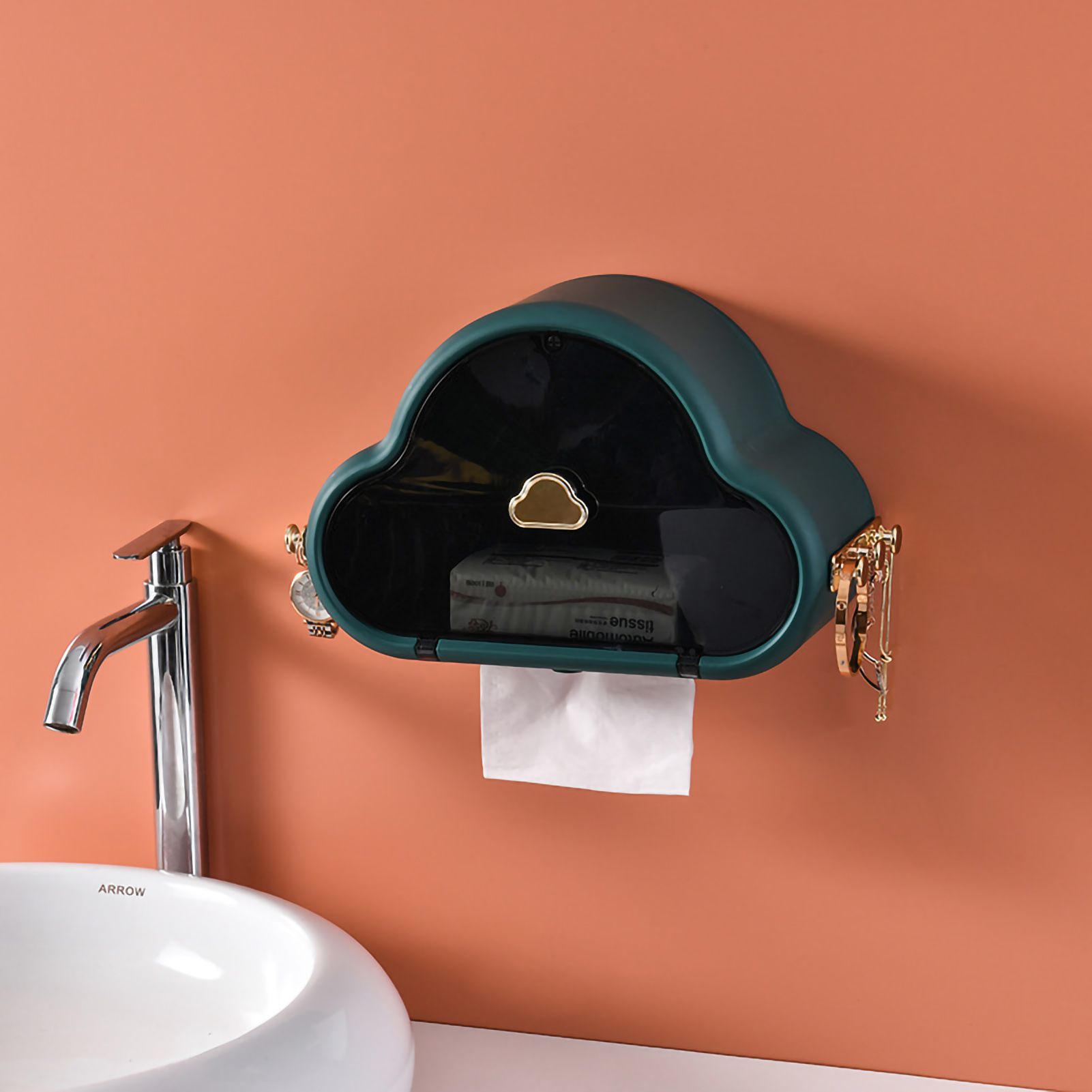 Tissue Holder Wall Mounted Side Hooks Waterproof Simple Fashionable Tissue Box