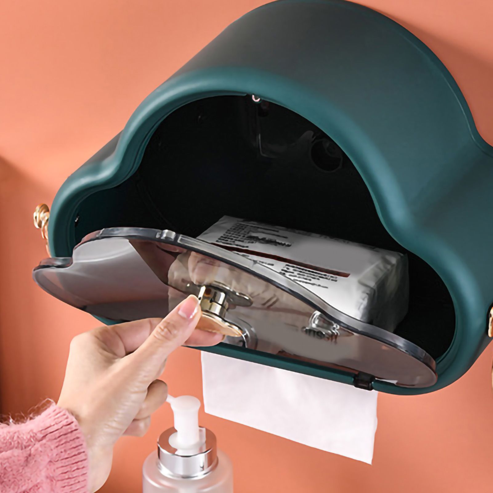 Tissue Holder Wall Mounted Side Hooks Waterproof Simple Fashionable Tissue Box view 3