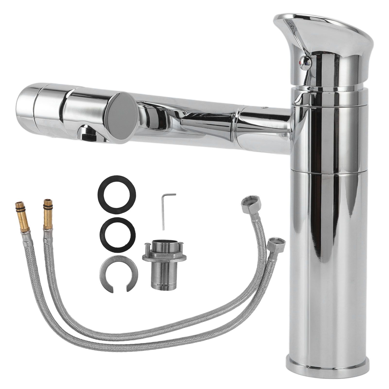 Universal Basin Faucet with Hose Metal Single Hole Sink Tap for Kitchen
