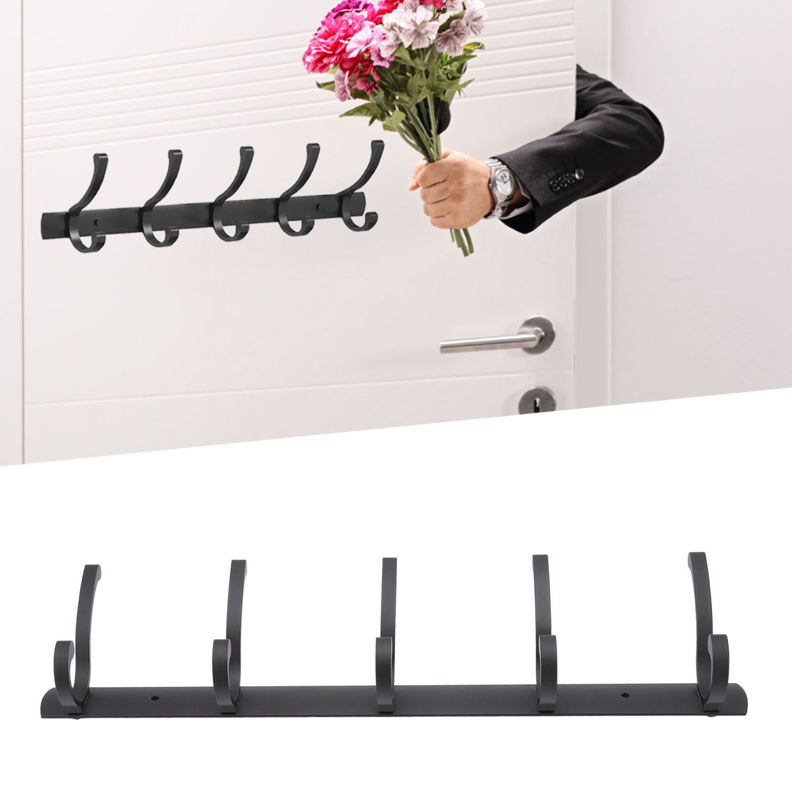 Door Hanging Hooks Modern Minimalist Black 5 Hooks Wall Mounted Thickened view 11