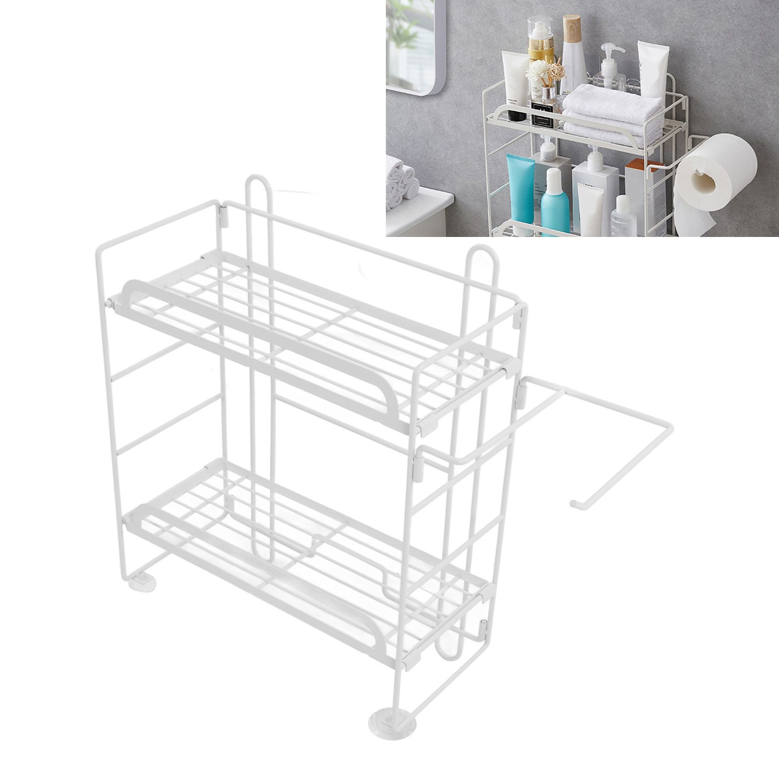 Toilet Storage Shelves Iron Wall Mounted 2 Layers Foldable Grid Home view 12