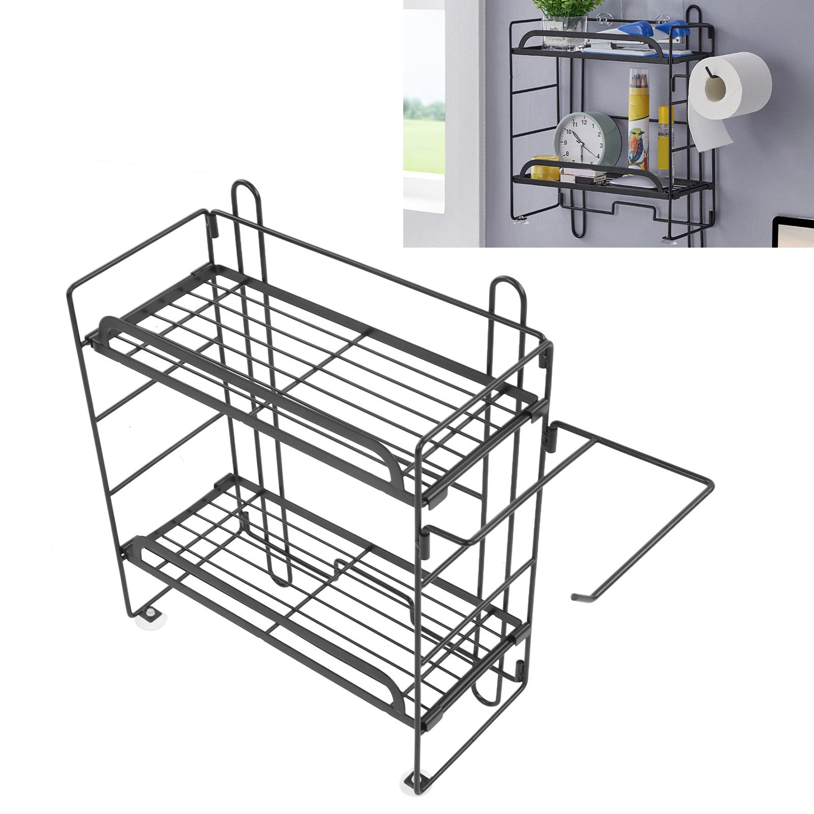 Toilet Storage Shelves Iron Wall Mounted 2 Layers Foldable Grid Home view 11