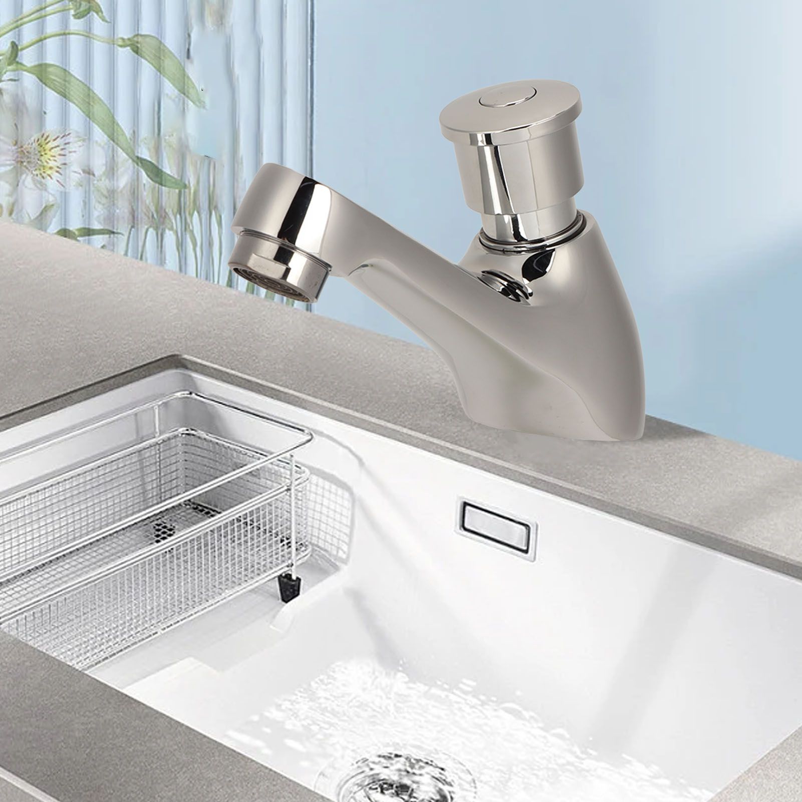 Time Delay Silver Faucet Single Tube Cold Water Basin Taps G1/2 Thread for view 11