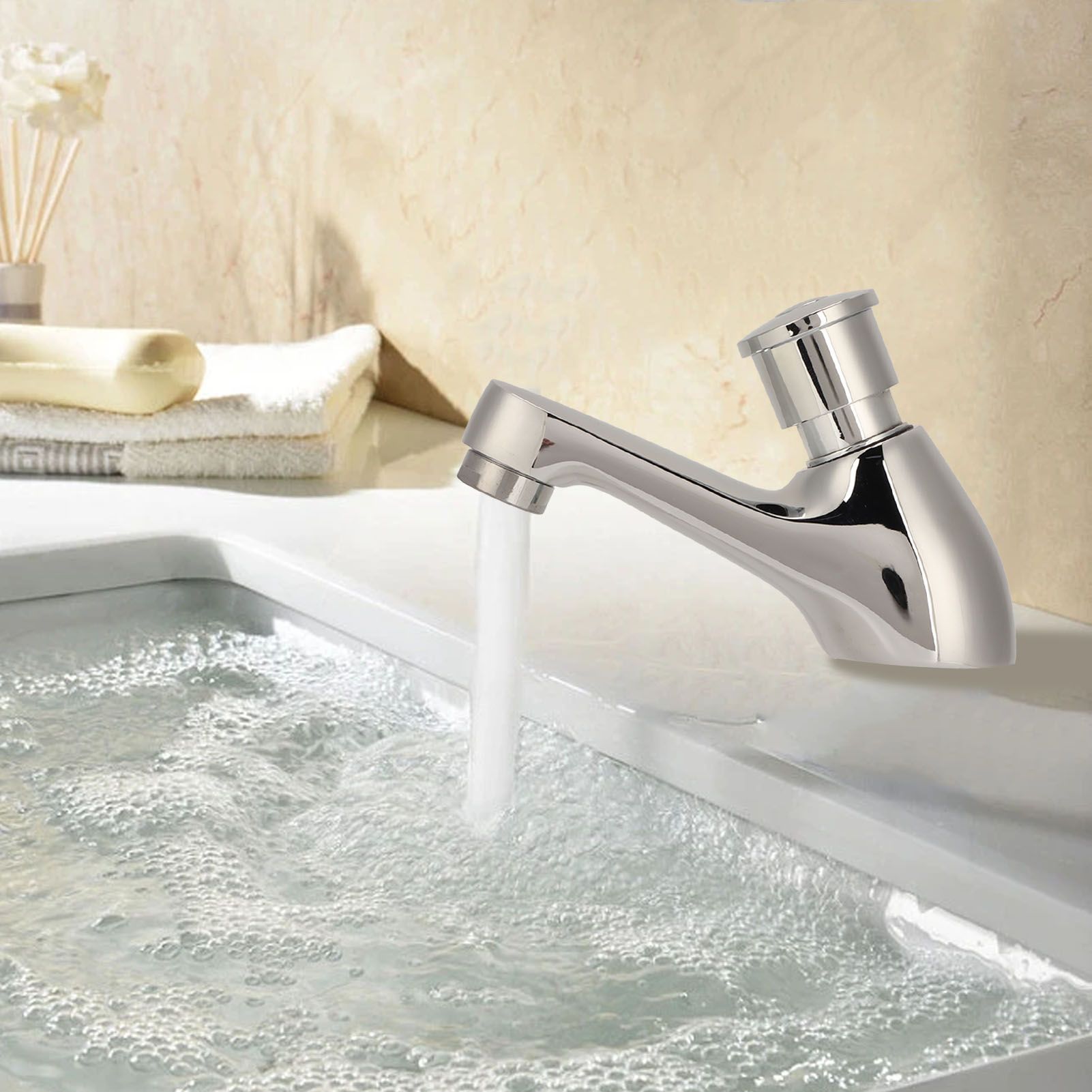 Time Delay Silver Faucet Single Tube Cold Water Basin Taps G1/2 Thread for view 12