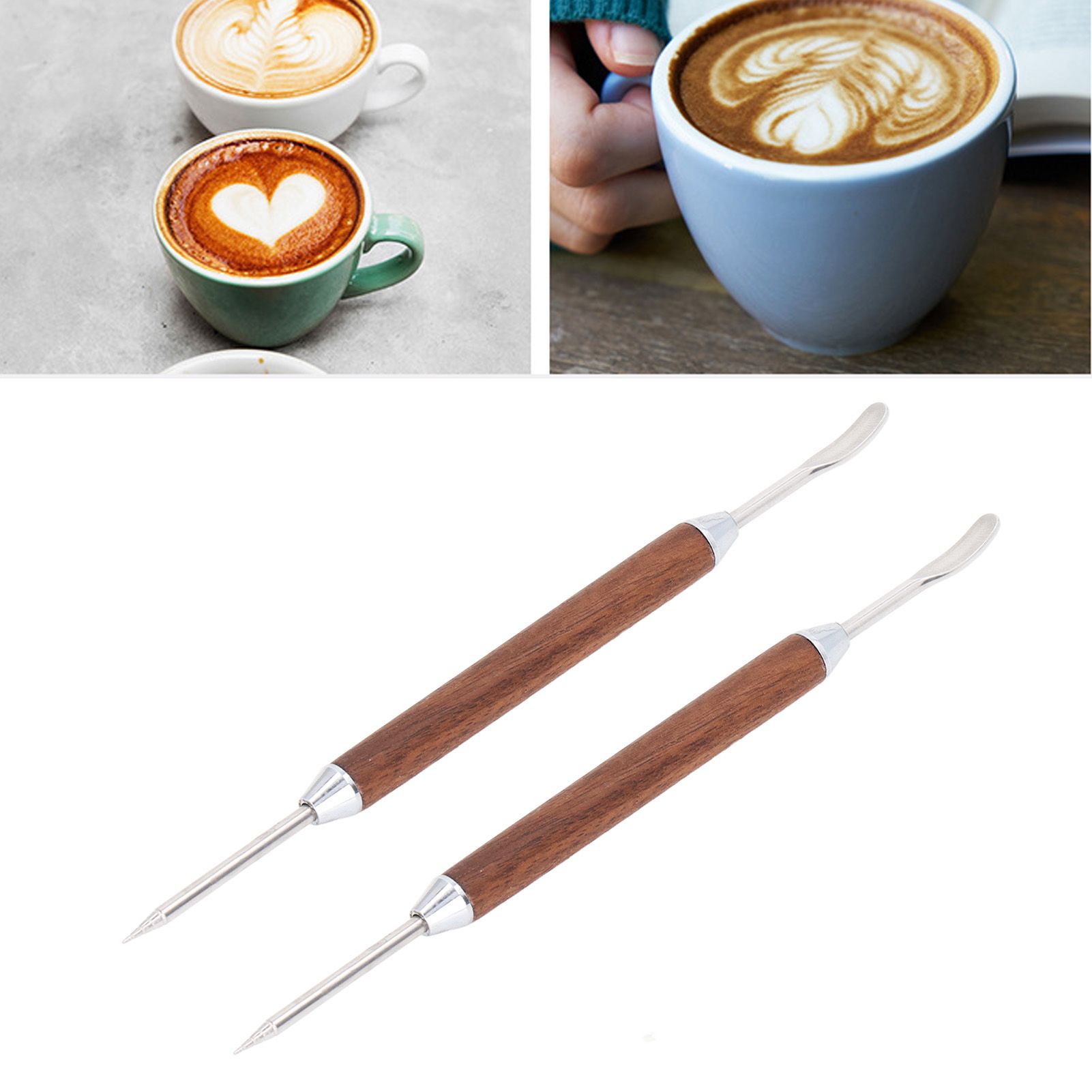 2PCS Coffee Art Pen Wooden Handle Stainless Steel Coffee Fancy Stitch Needle view 12