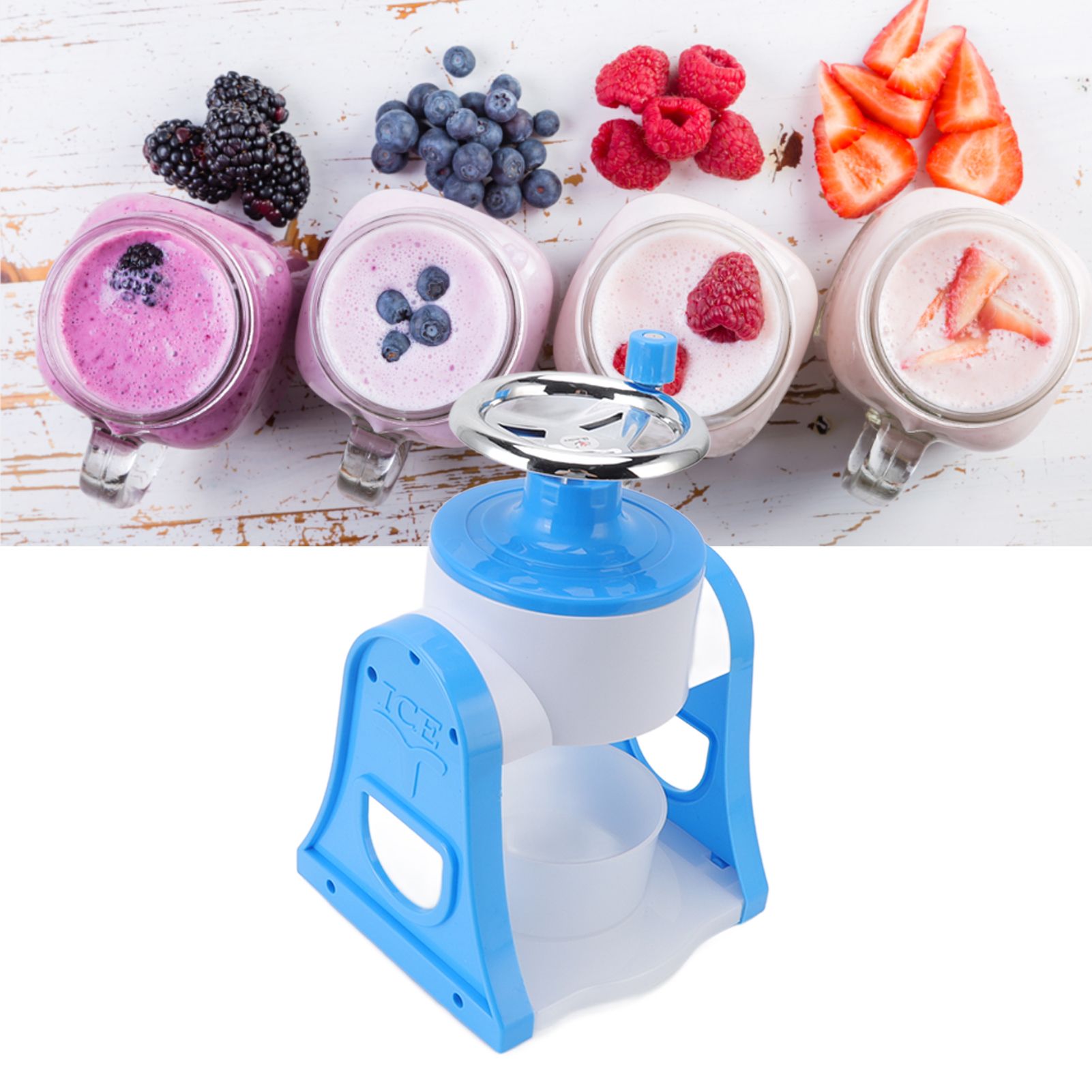Hand Crank Shaved Ice Machine Stainless Steel Blades Safe Portable Ice Crusher view 11