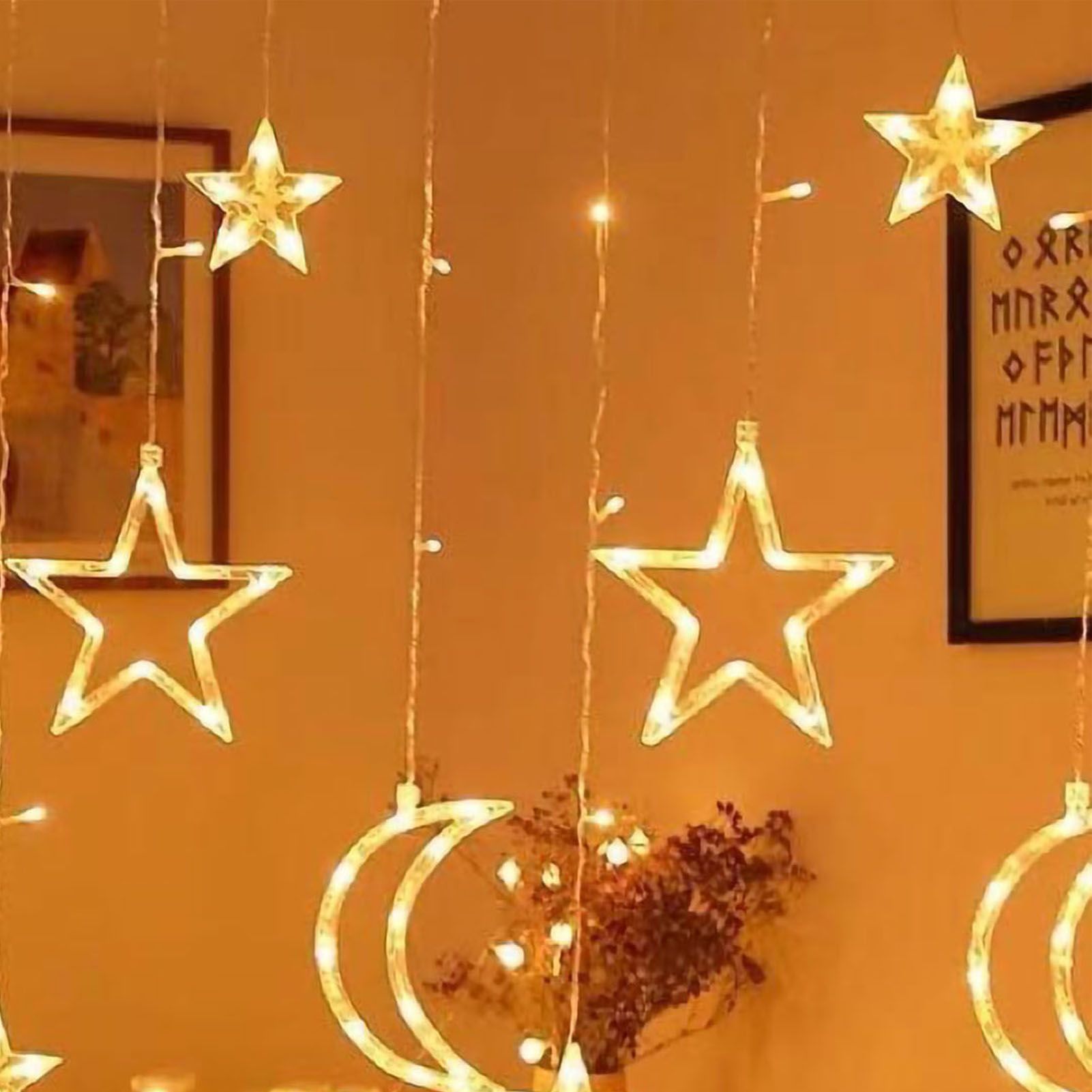 Star Moon Curtain String Lights LED Lamp Add Romantic Ambience Window Curtain view 3