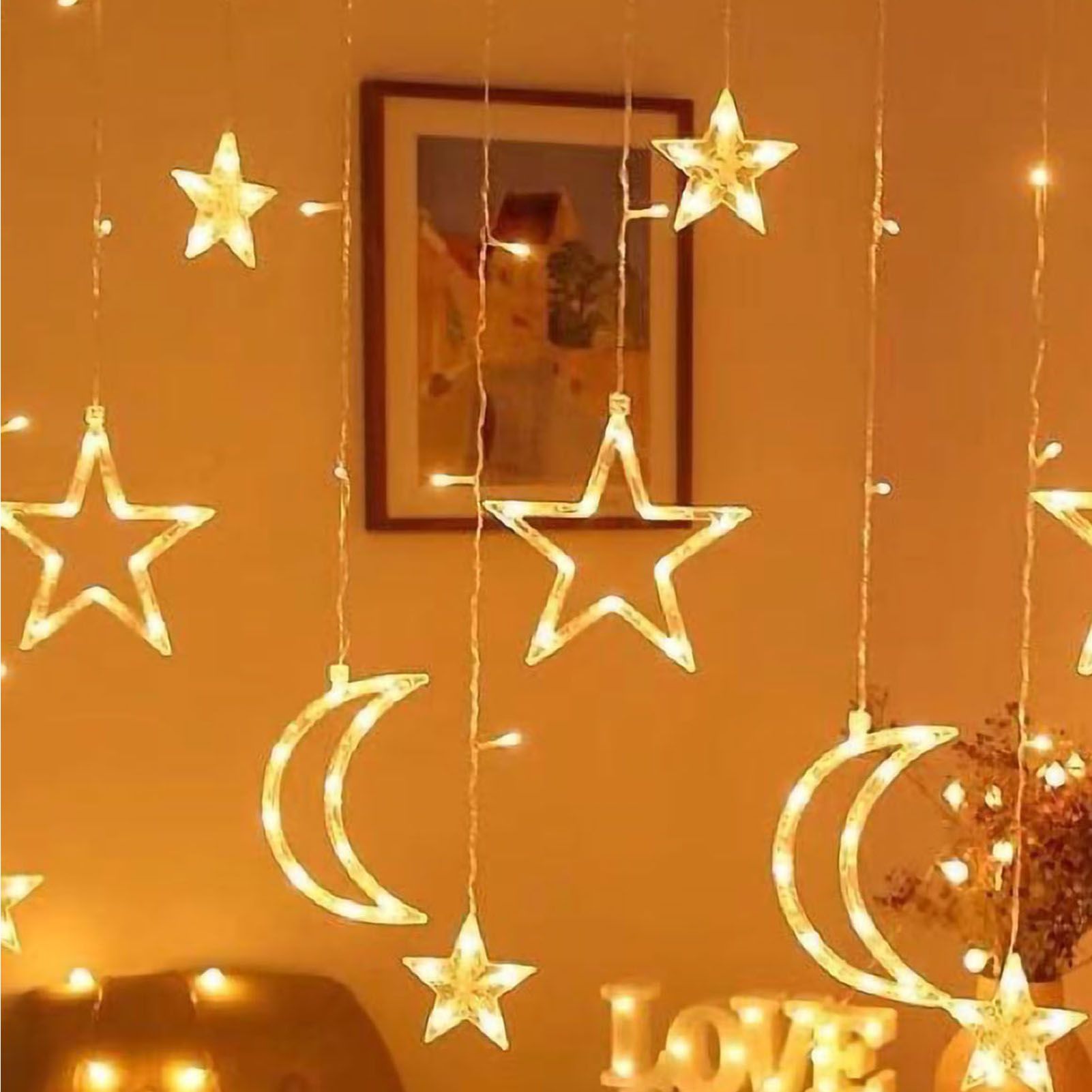 Star Moon Curtain String Lights LED Lamp Add Romantic Ambience Window Curtain view 4