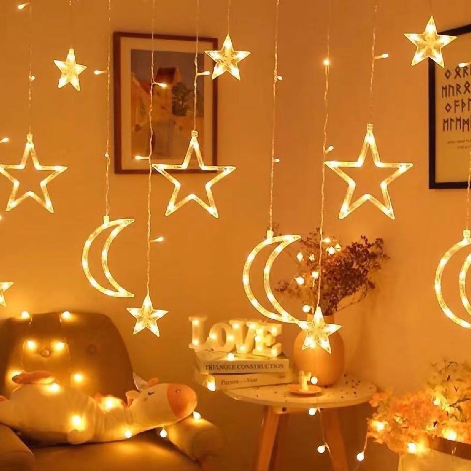 Star Moon Curtain String Lights LED Lamp Add Romantic Ambience Window Curtain view 5